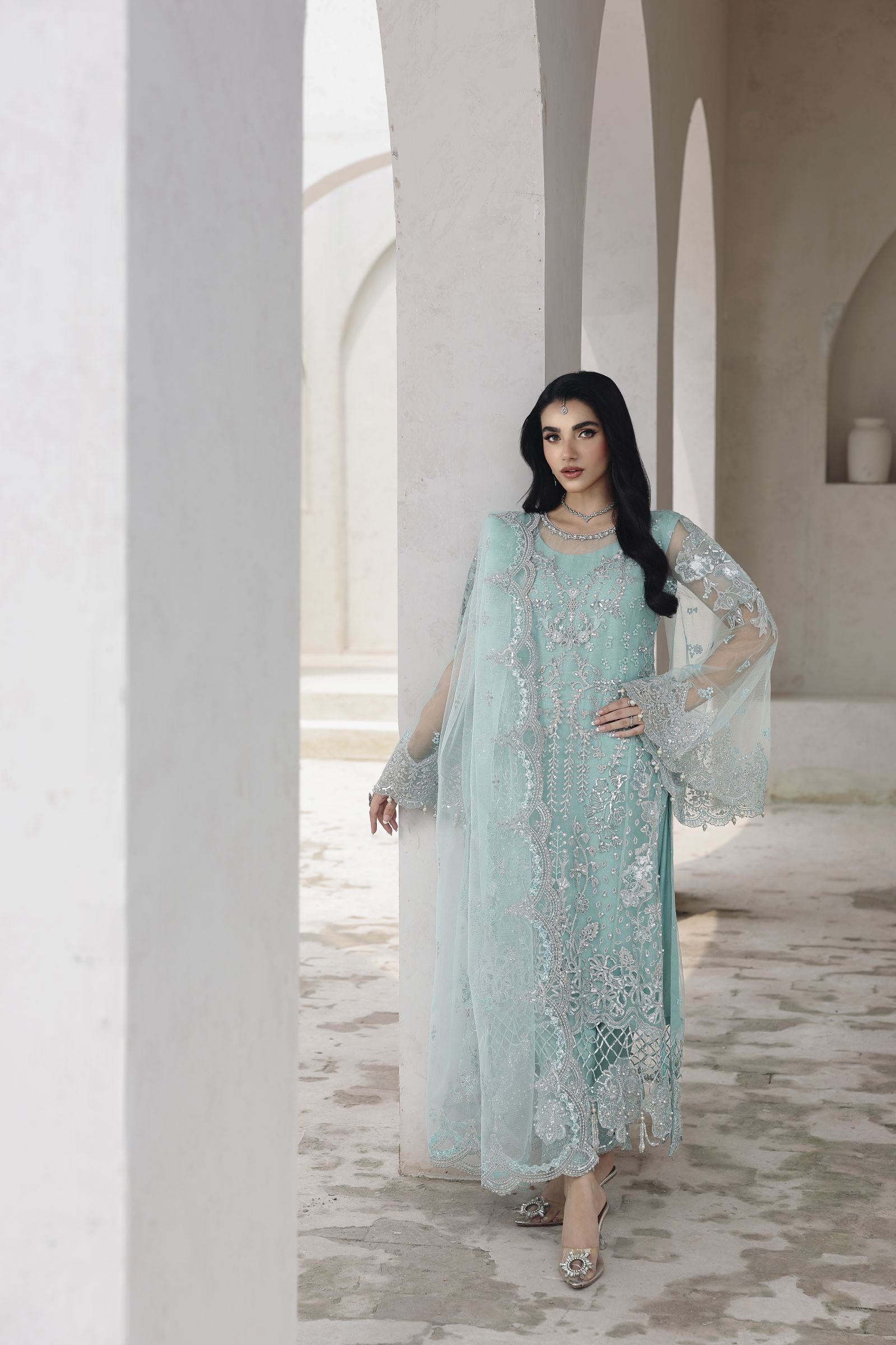 Rasm by Mona – 3pc Net Formal Pakistani Designer Dress MKR17