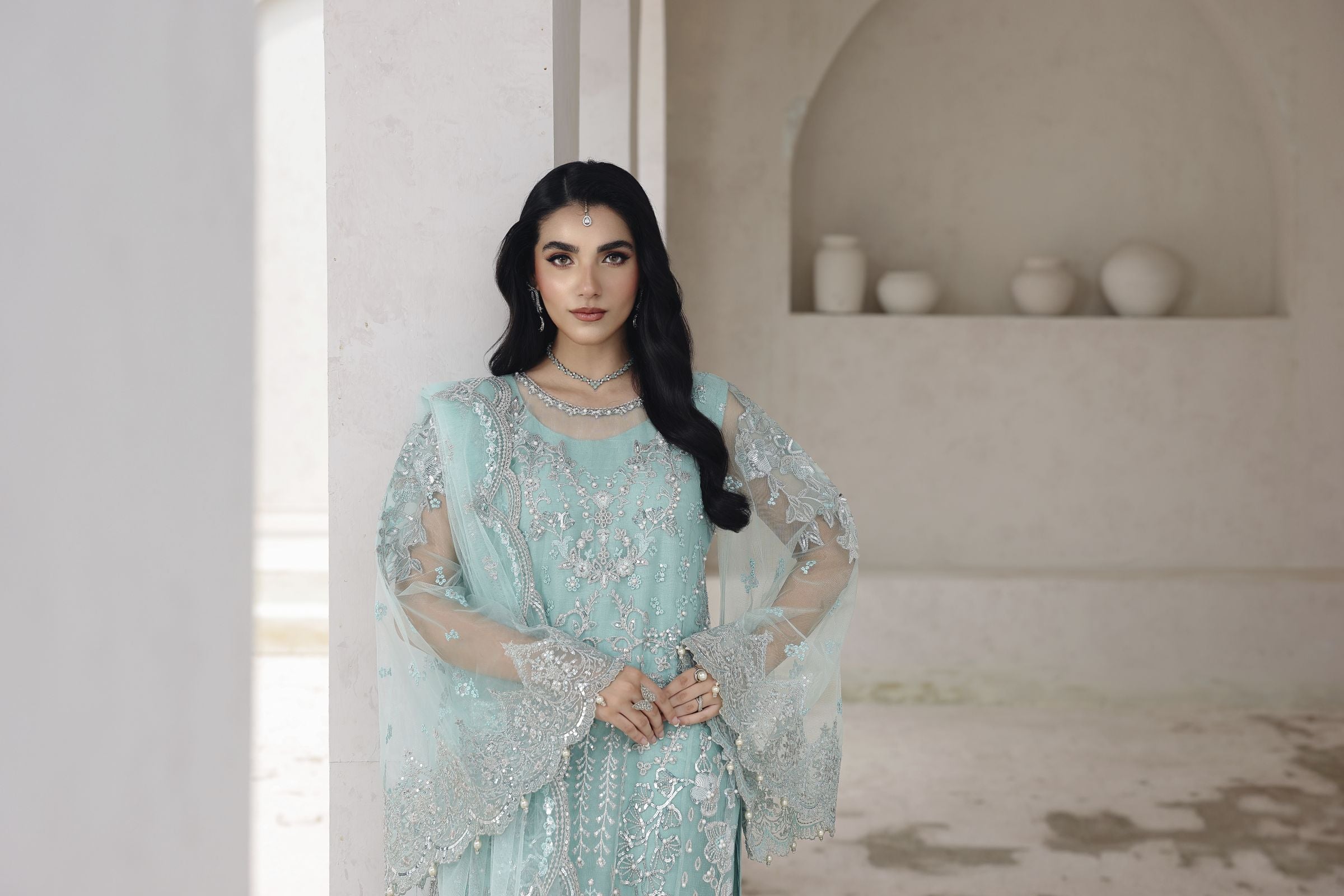 Rasm by Mona – 3pc Net Formal Pakistani Designer Dress MKR17