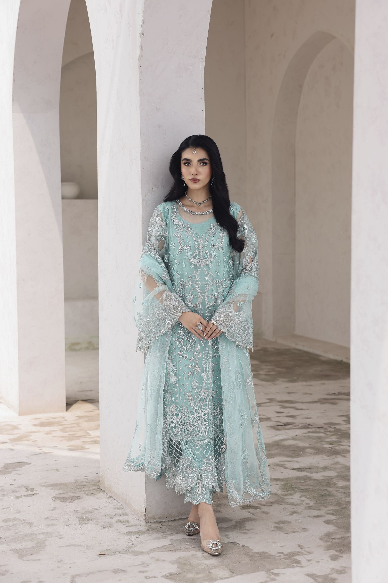 Rasm by Mona – 3pc Net Formal Pakistani Designer Dress MKR17