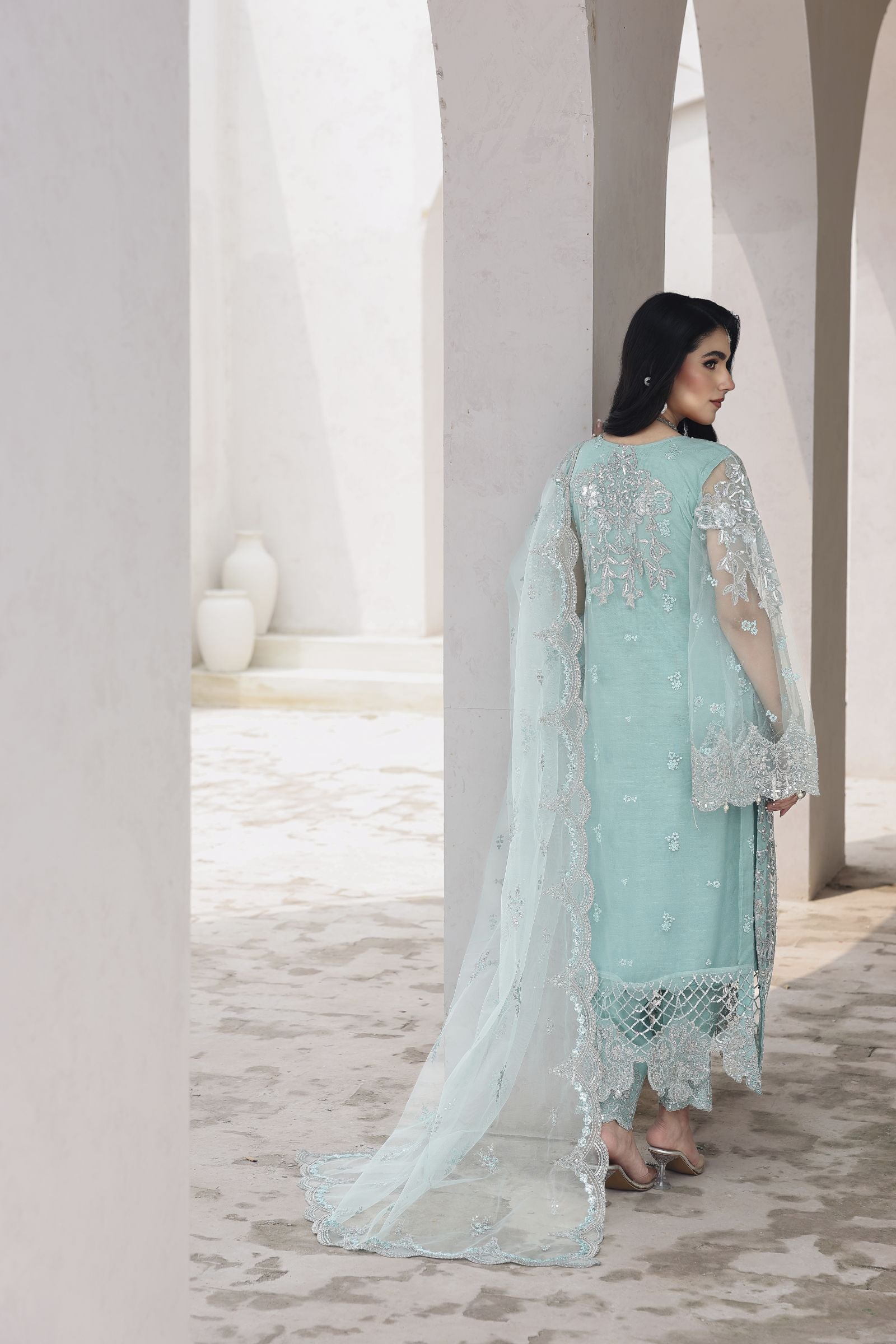 Rasm by Mona – 3pc Net Formal Pakistani Designer Dress MKR17