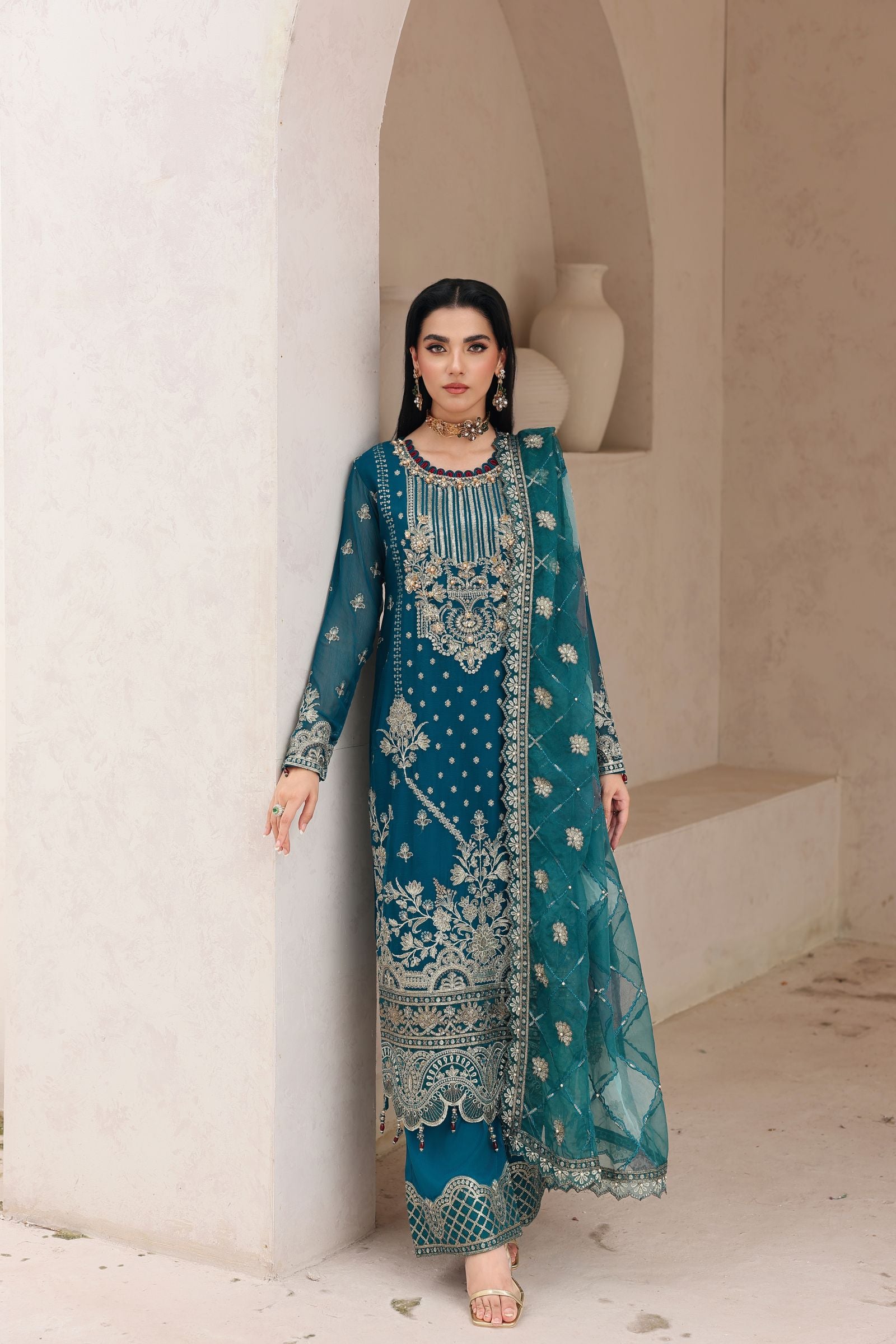 Rasm by Mona – 3pc Chiffon Formal Designer Dress MKR13