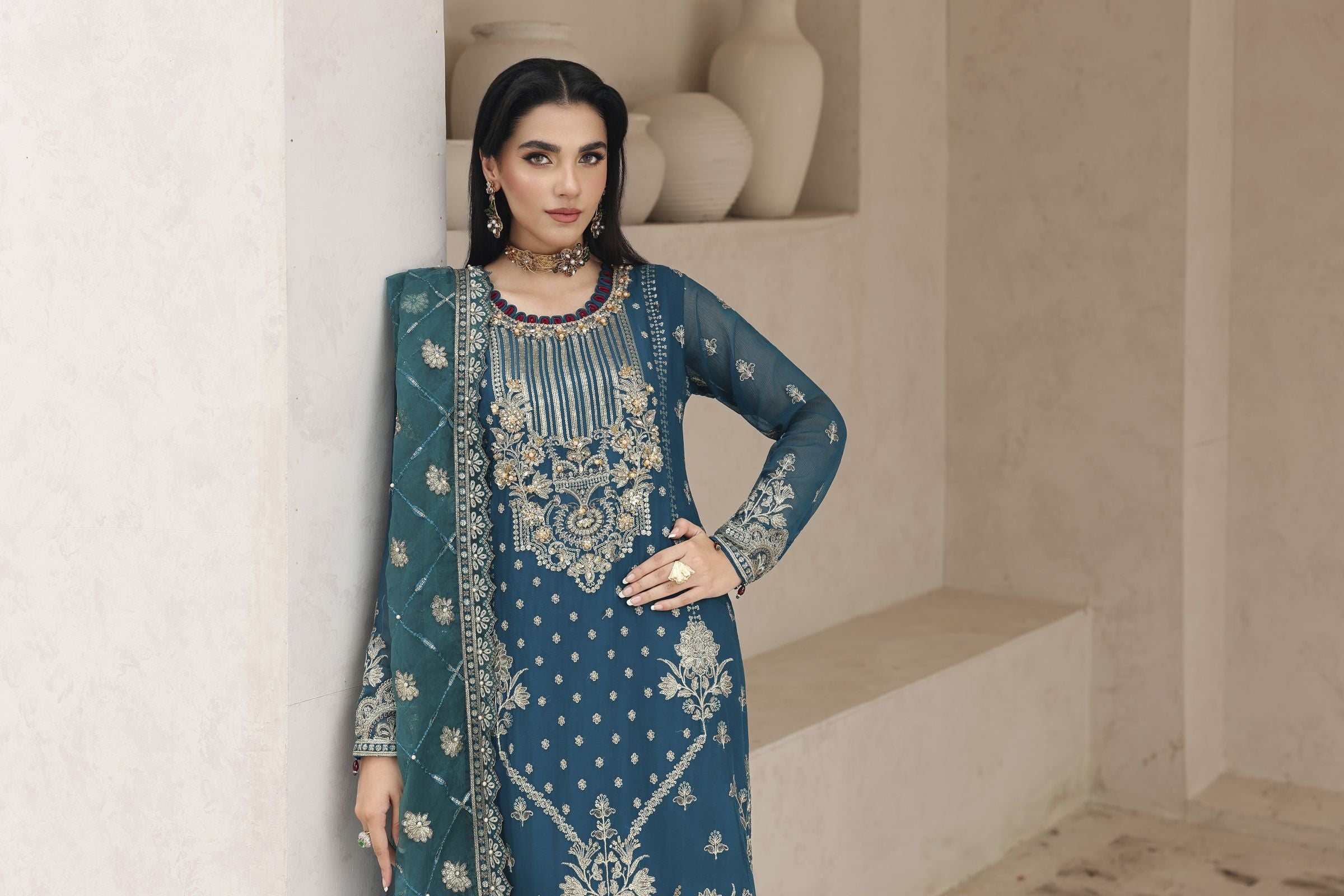 Rasm by Mona – 3pc Chiffon Formal Designer Dress MKR13