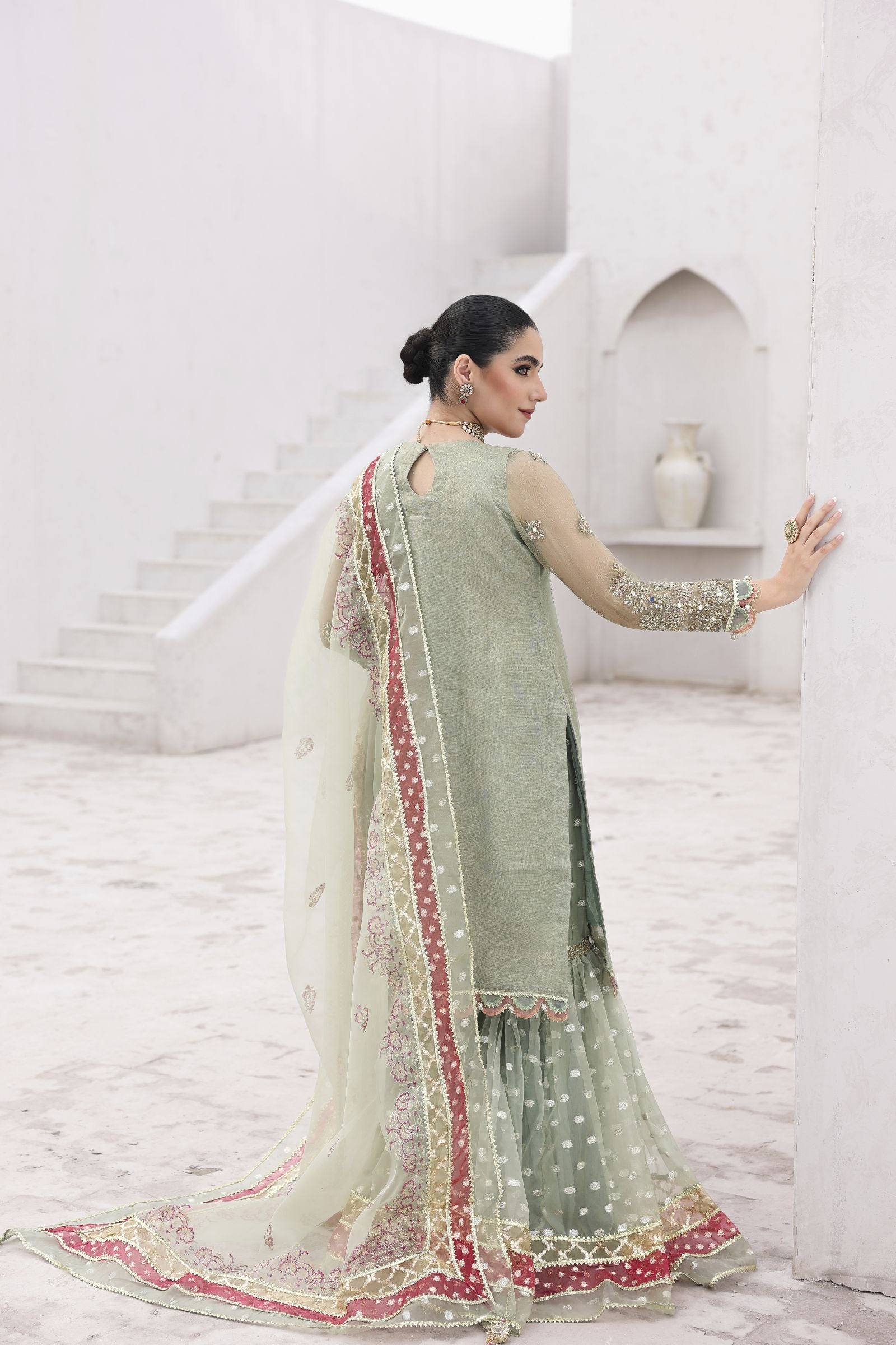 Rasm by Mona – 3pc Net Dress with Lurex Gharara MKR16