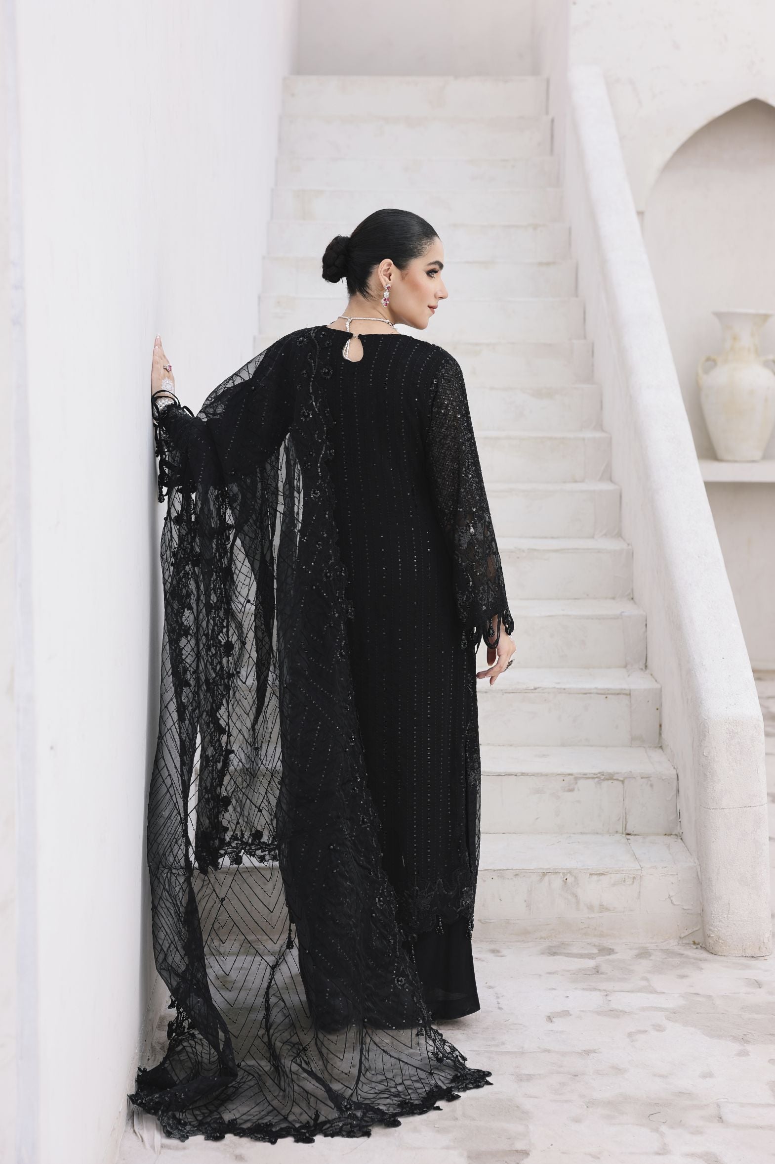 Rasm by Mona – 3pc Chiffon Dress with Palazzo Trousers MKR15