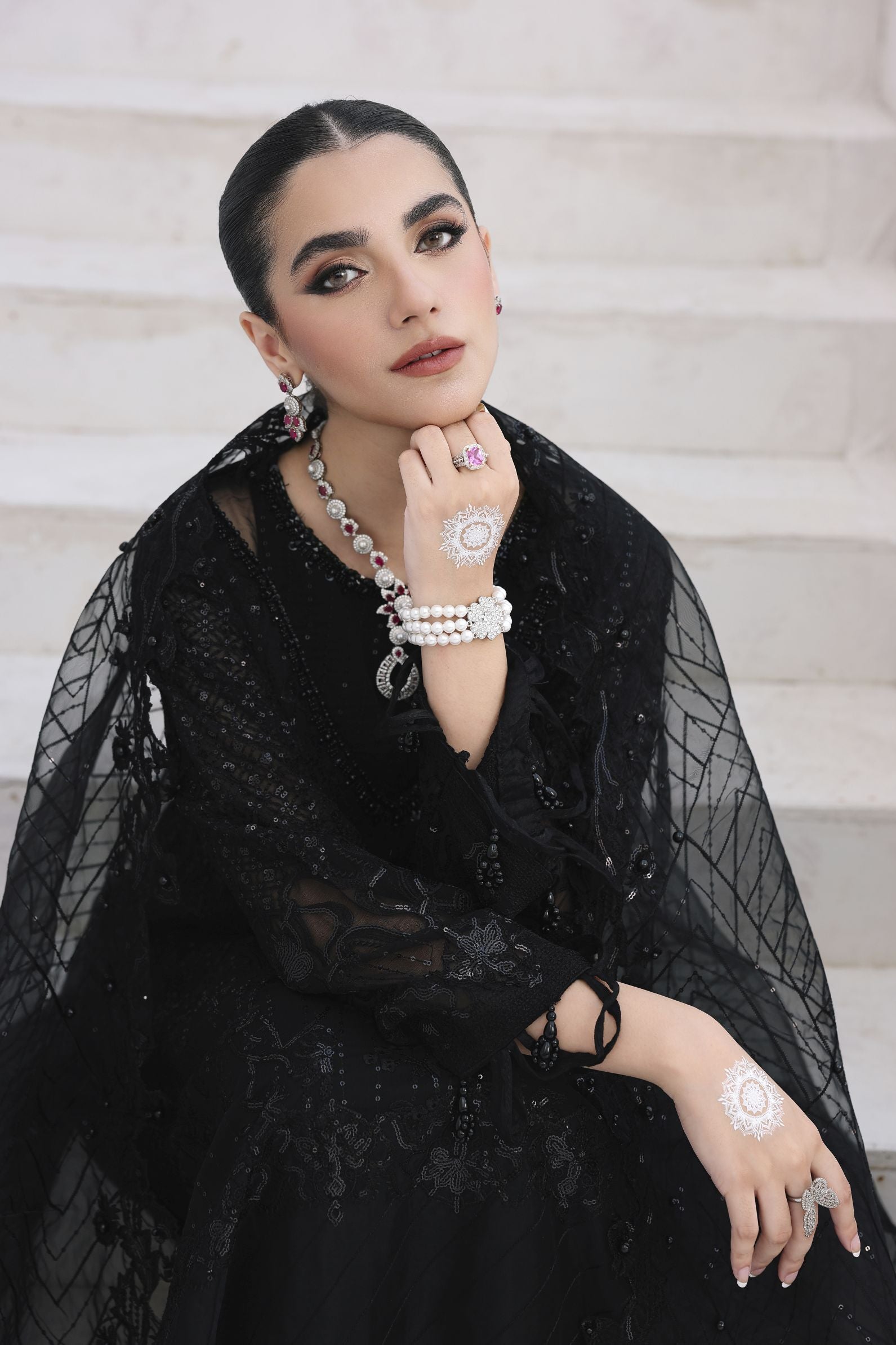 Rasm by Mona – 3pc Chiffon Dress with Palazzo Trousers MKR15