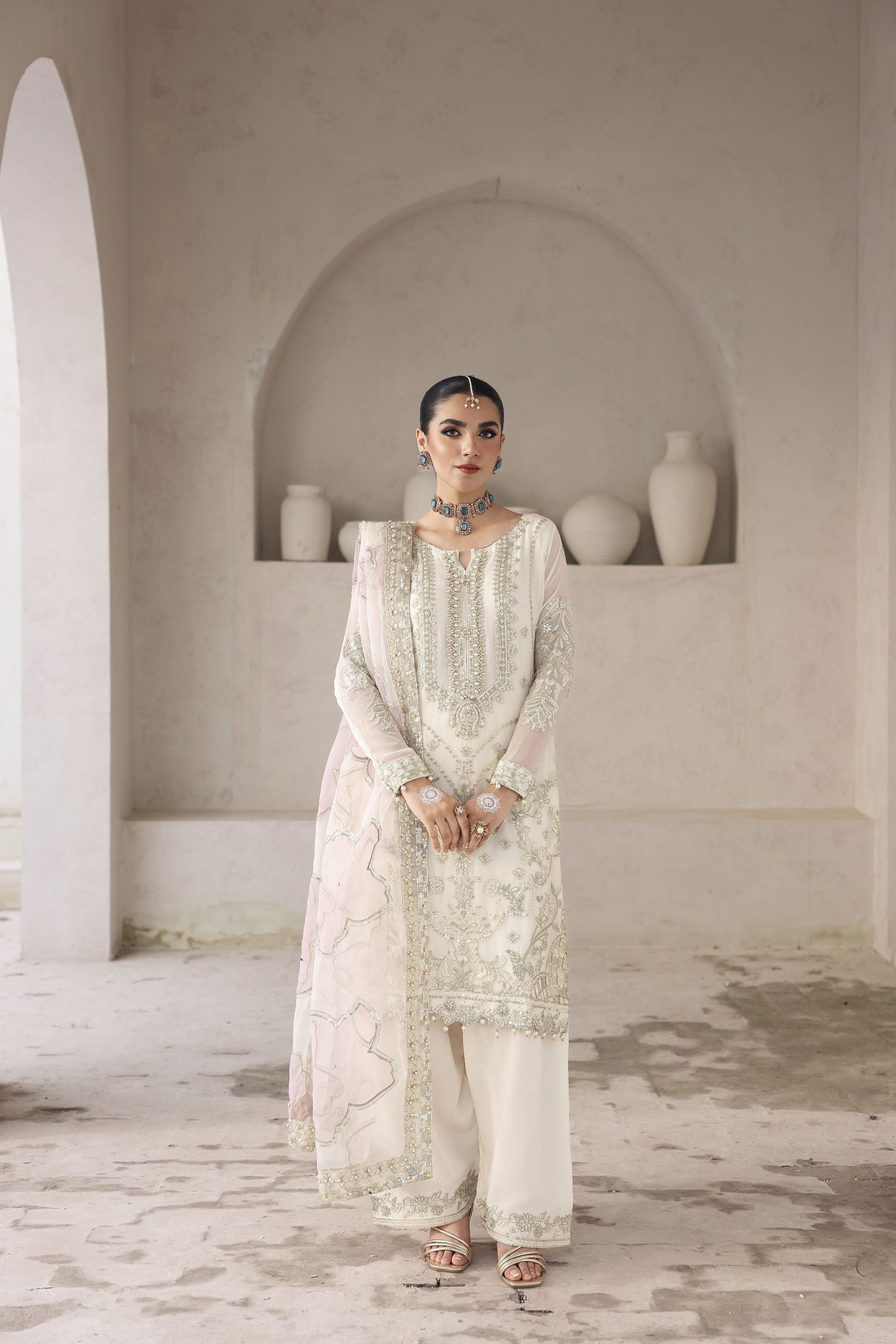 Rasm by Mona – 3pc Chiffon Formal Dress with Farshi Shalwar MKR11