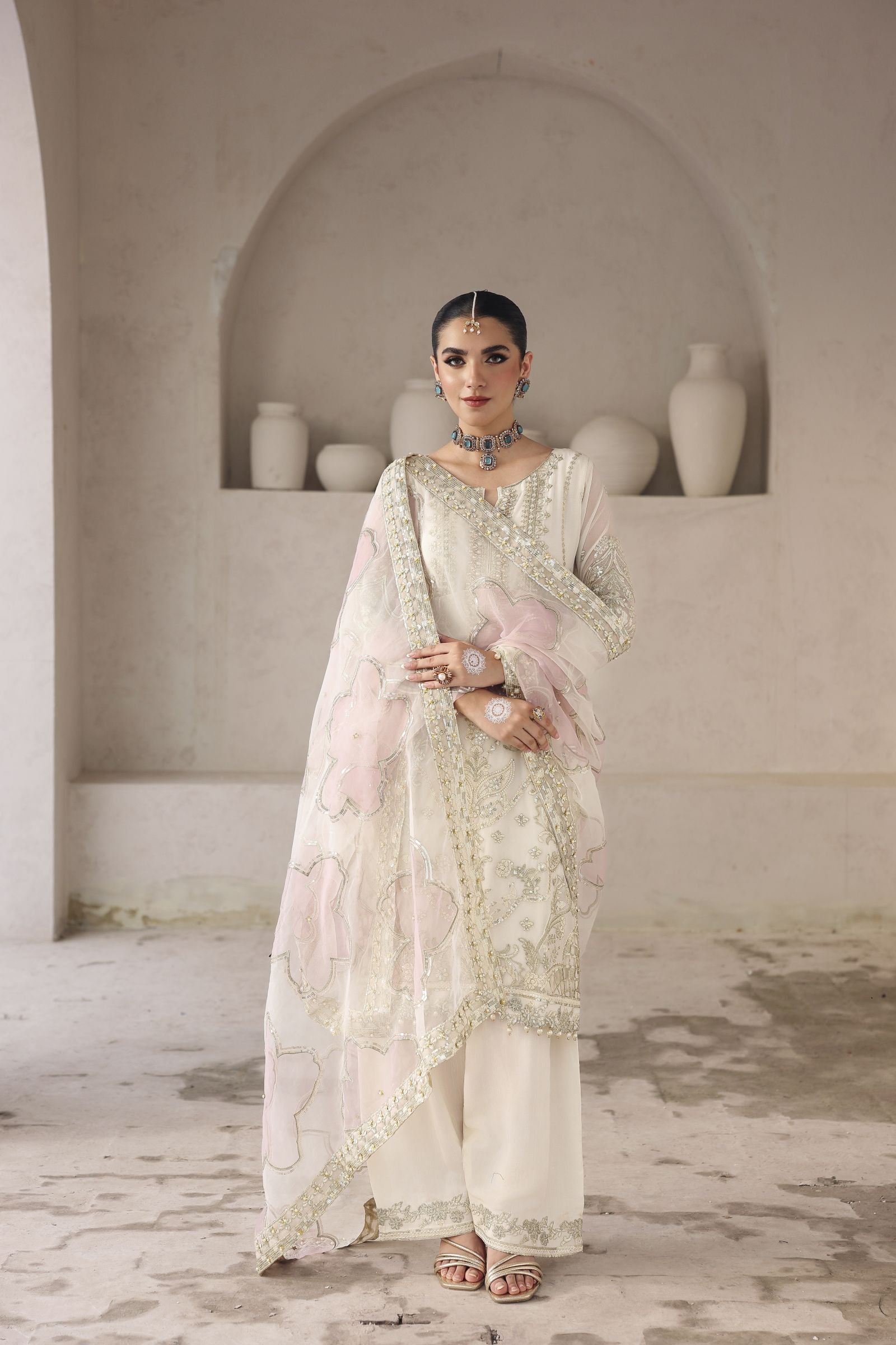 Rasm by Mona – 3pc Chiffon Formal Dress with Farshi Shalwar MKR11