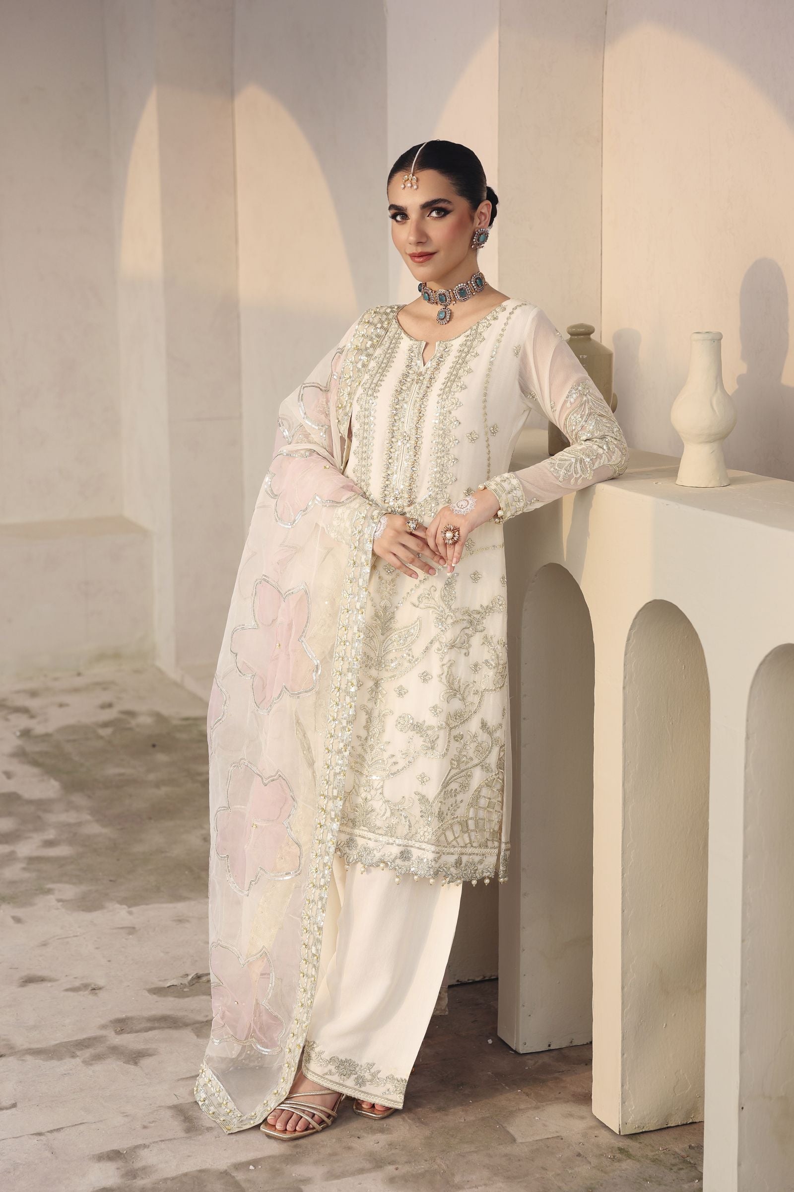 Rasm by Mona – 3pc Chiffon Formal Dress with Farshi Shalwar MKR11