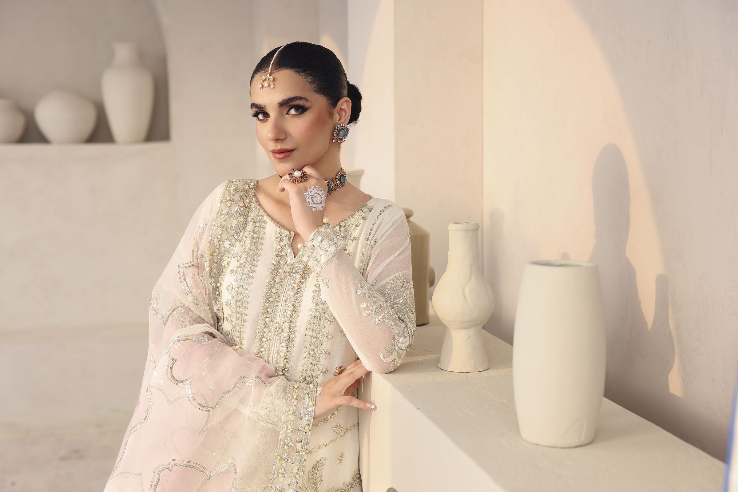 Rasm by Mona – 3pc Chiffon Formal Dress with Farshi Shalwar MKR11
