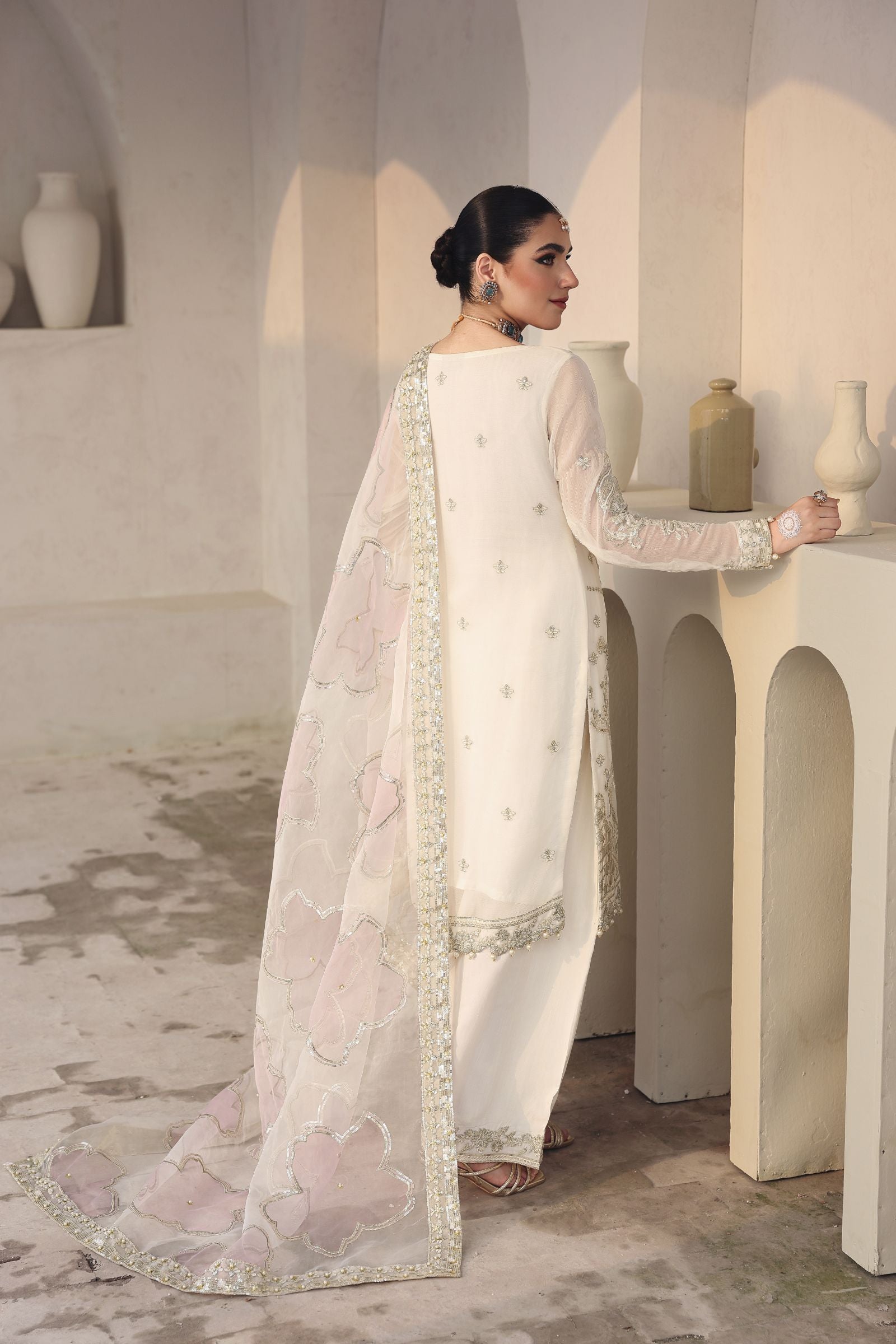Rasm by Mona – 3pc Chiffon Formal Dress with Farshi Shalwar MKR11