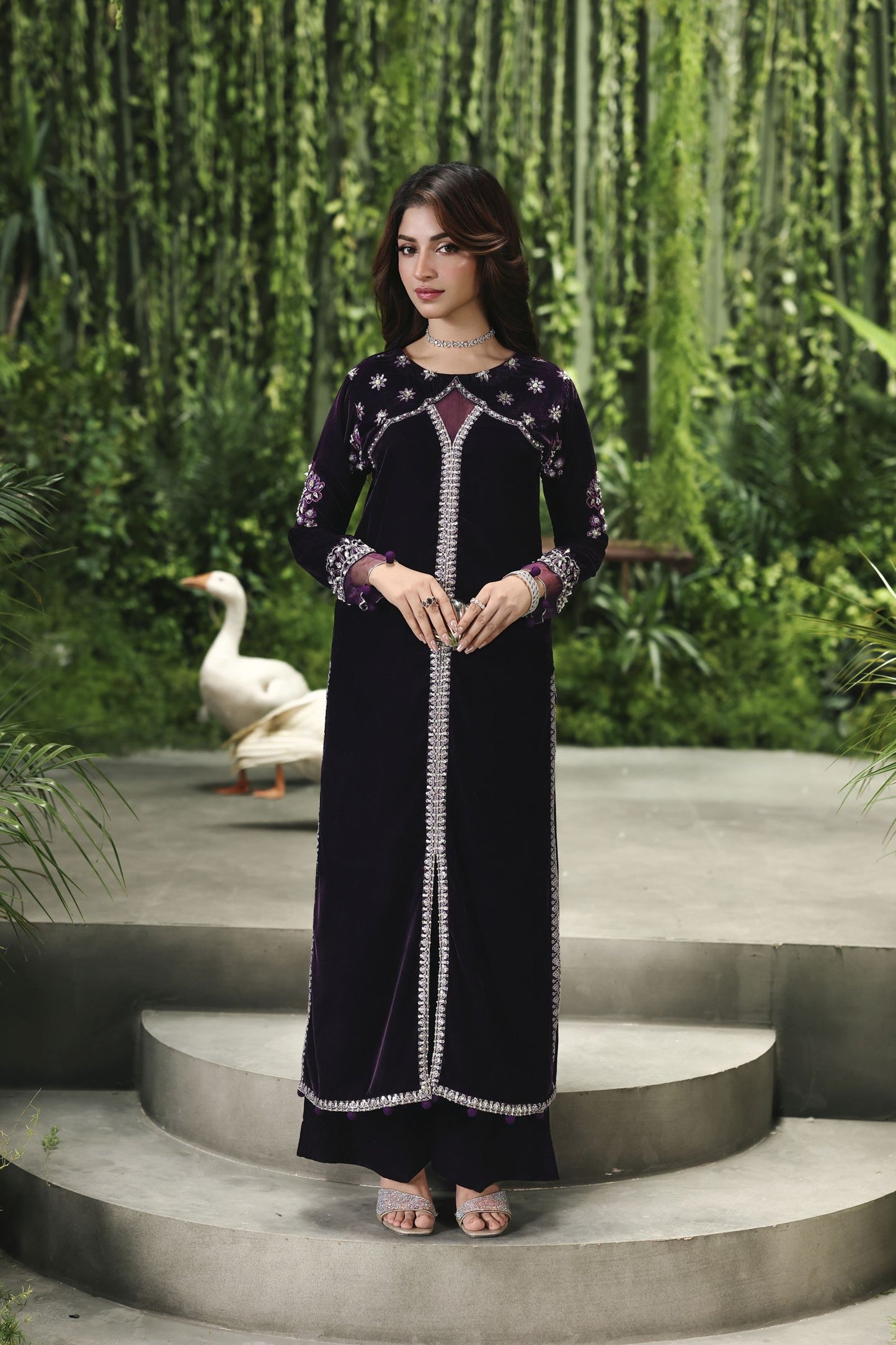 Velvet Story by Ain – Deep Purple Embroidered Velvet Dress VSA2
