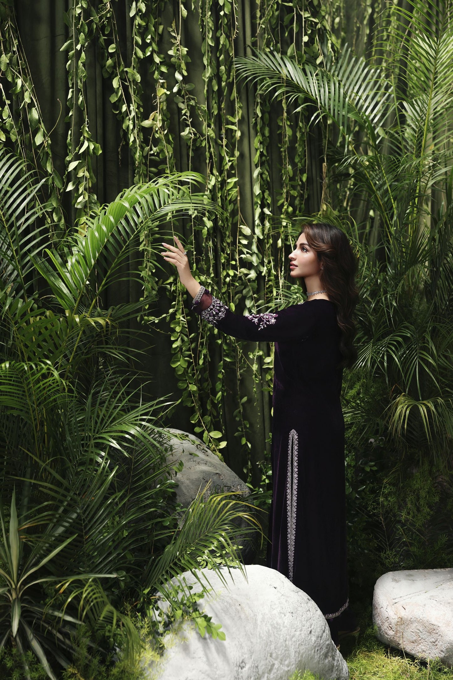 Velvet Story by Ain – Deep Purple Embroidered Velvet Dress VSA2