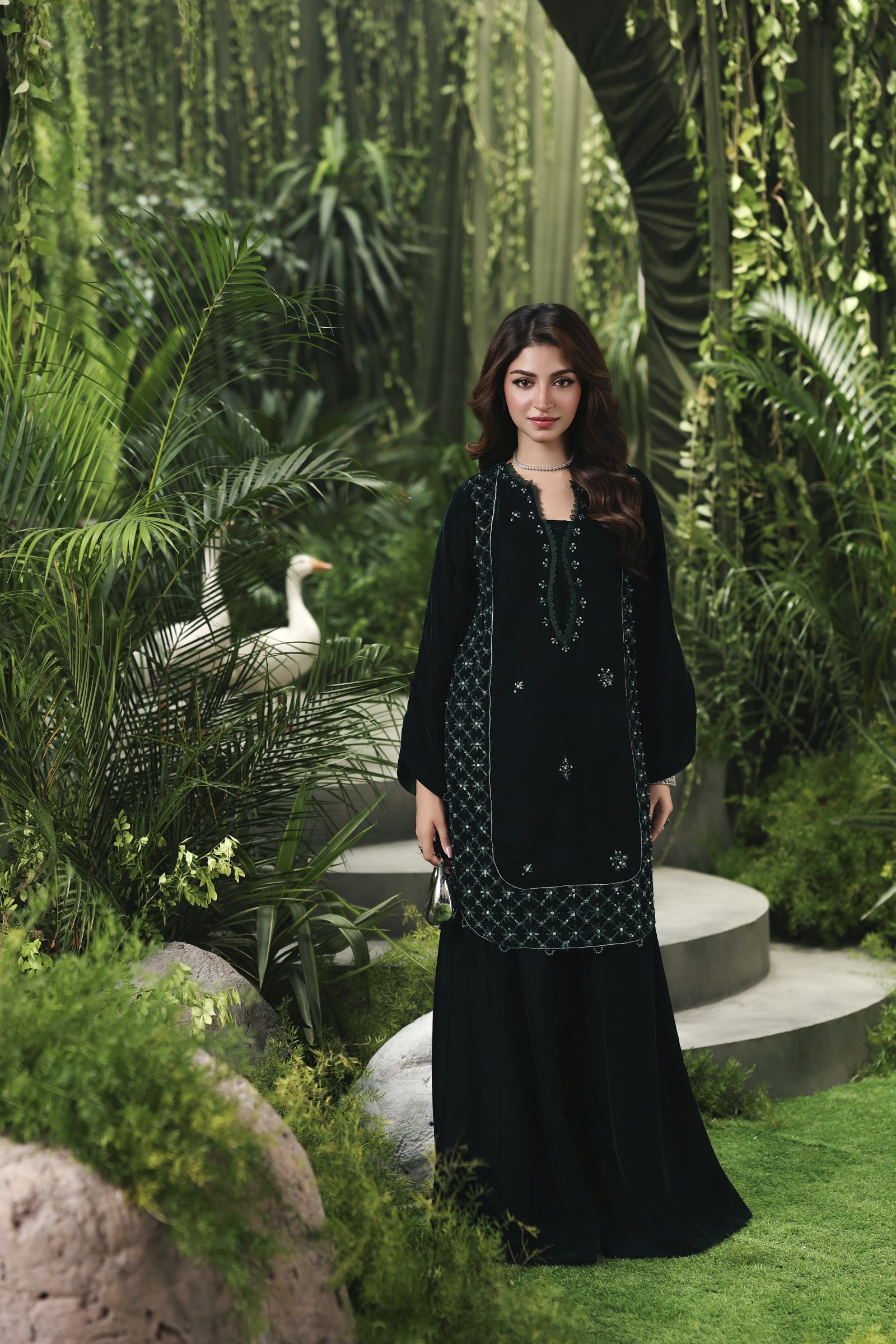 Velvet Story by Ain – Embellished Velvet Shirt with Panel Shararah VSA4