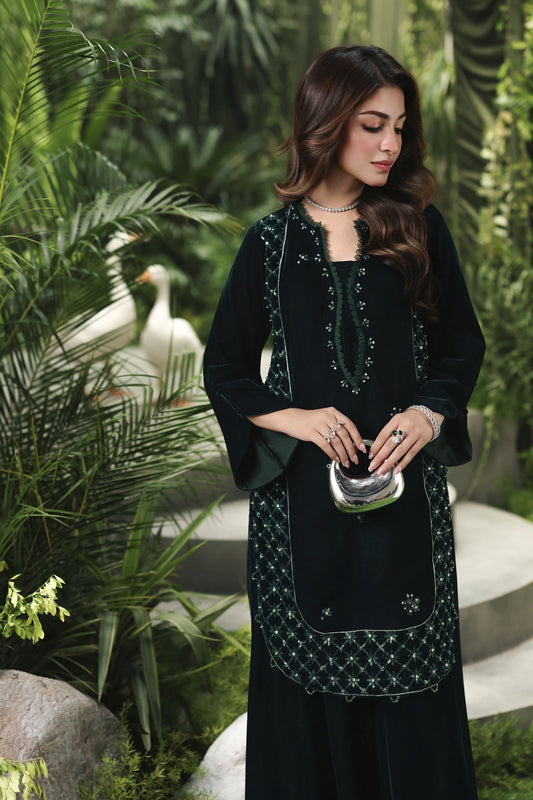 Velvet Story by Ain – Embellished Velvet Shirt with Panel Shararah VSA4