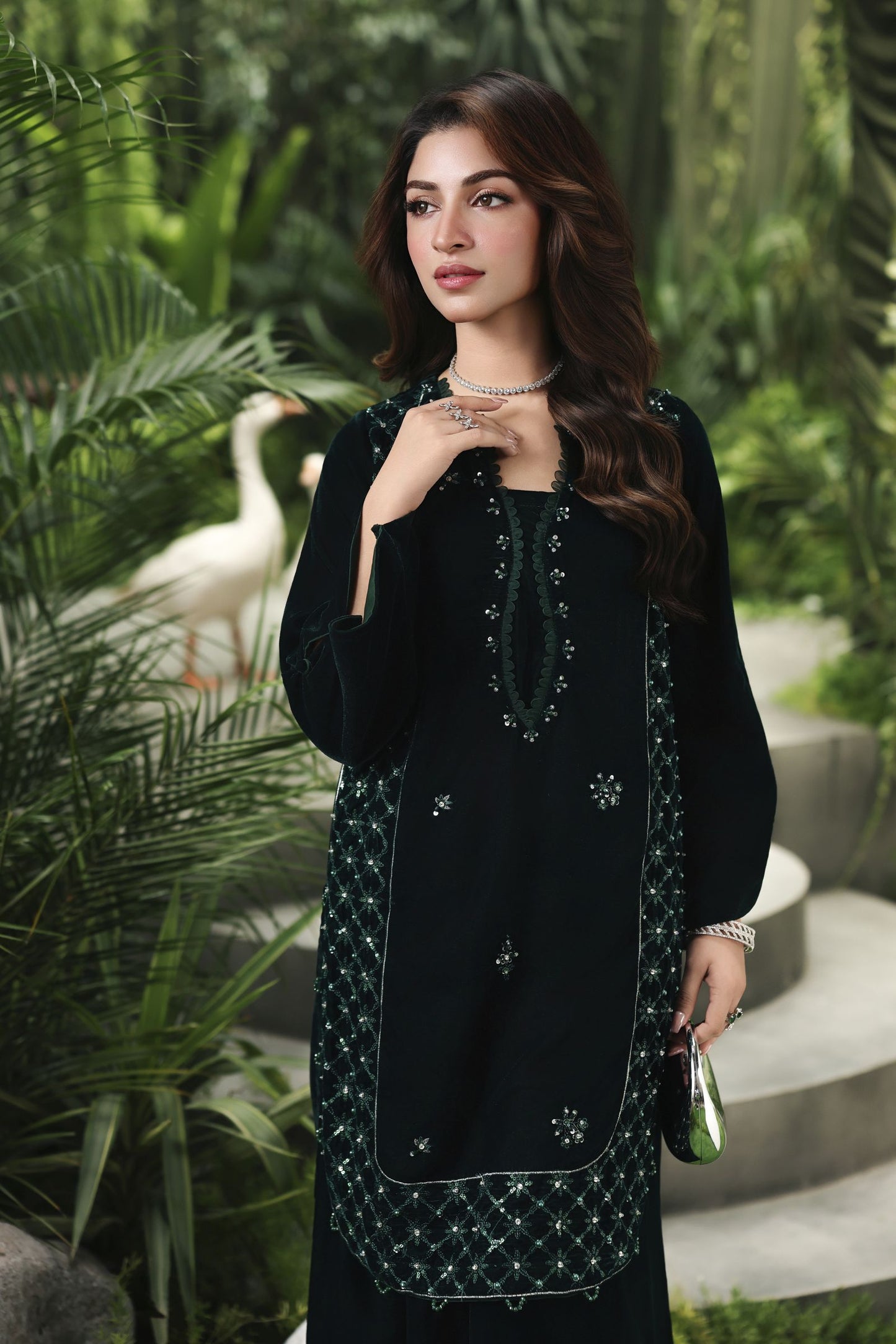 Velvet Story by Ain – Embellished Velvet Shirt with Panel Shararah VSA4