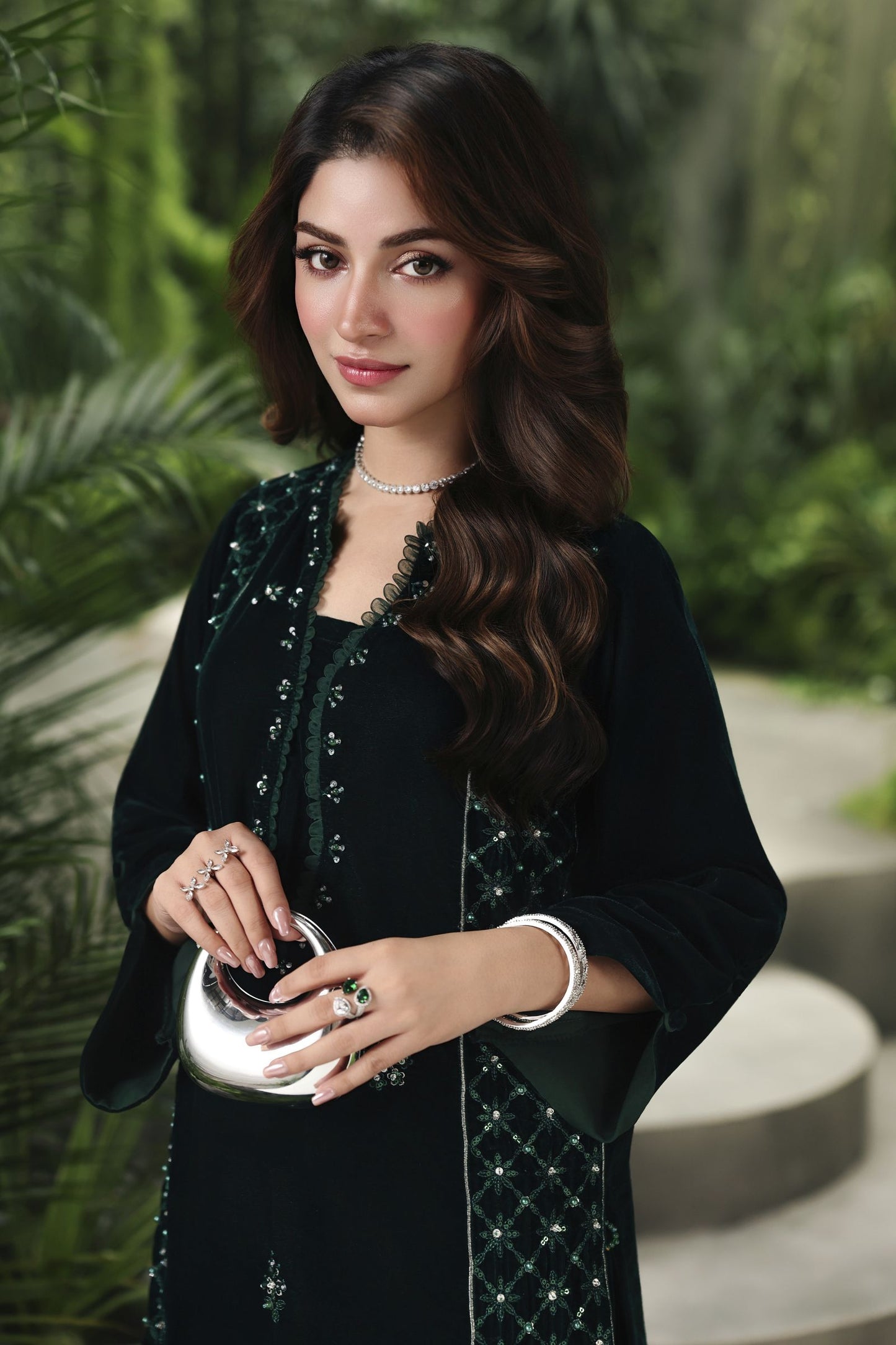 Velvet Story by Ain – Embellished Velvet Shirt with Panel Shararah VSA4