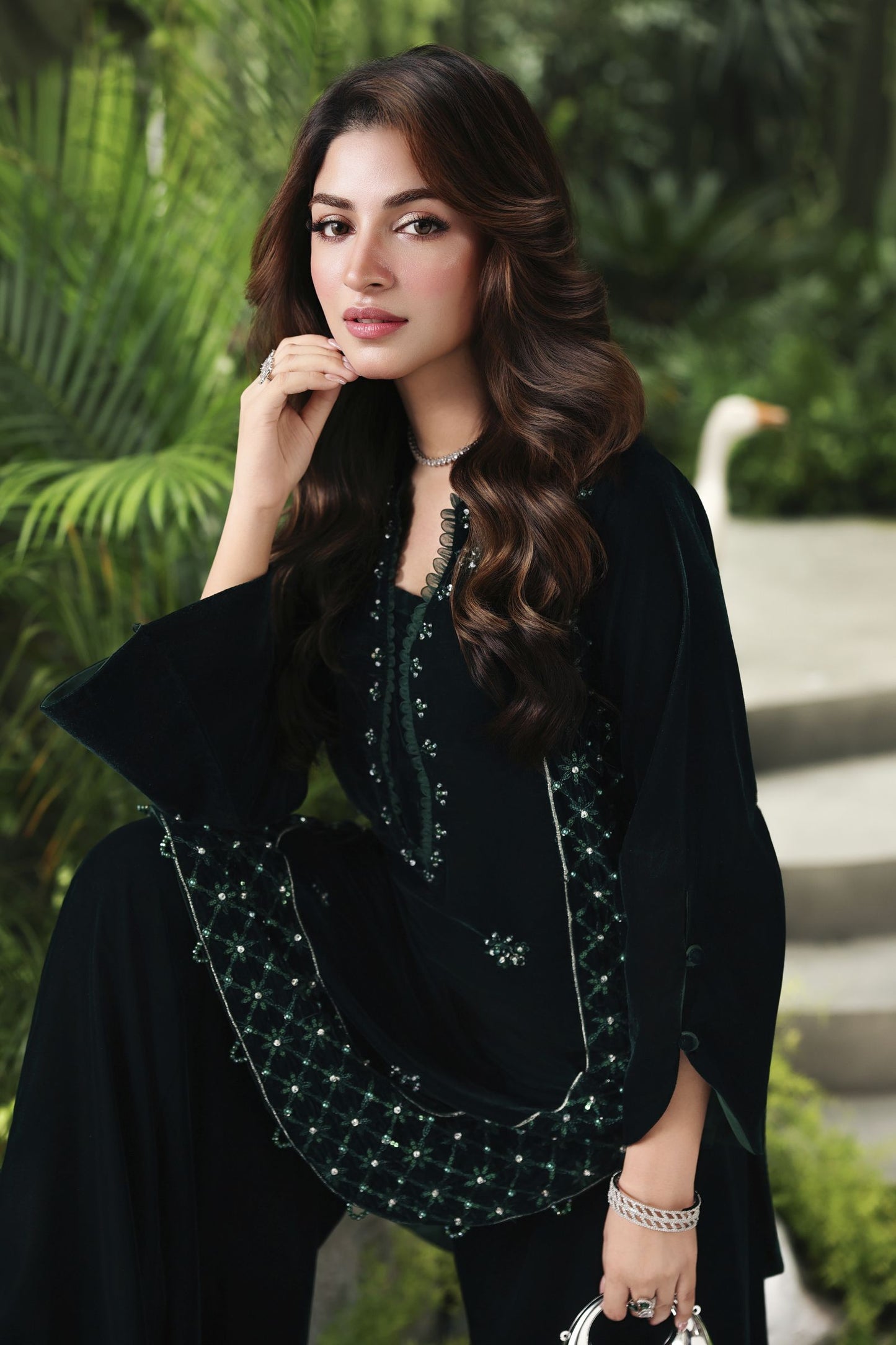 Velvet Story by Ain – Embellished Velvet Shirt with Panel Shararah VSA4