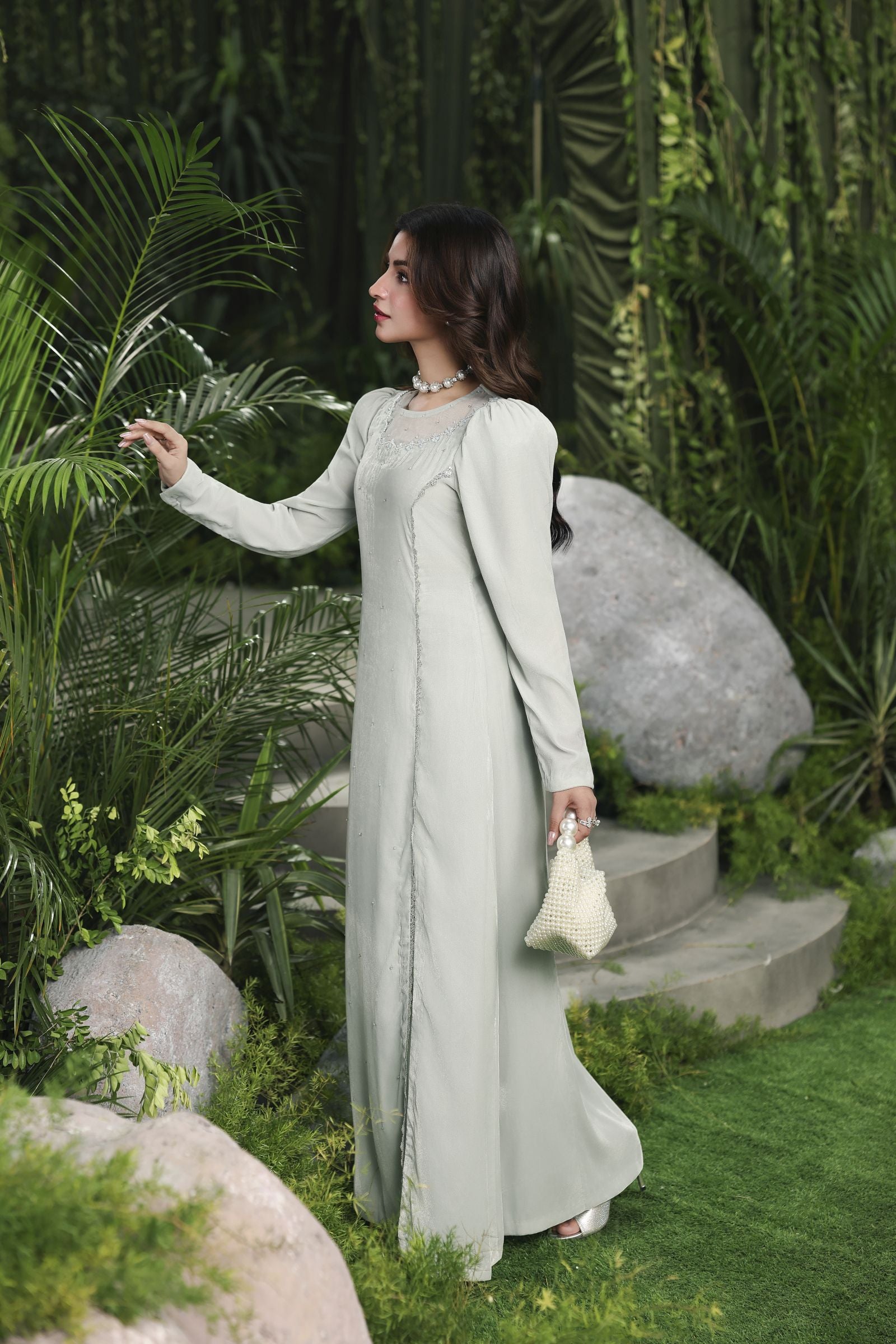 Velvet Story by Ain – Luxury Embellished Velvet Long Dress VSA8