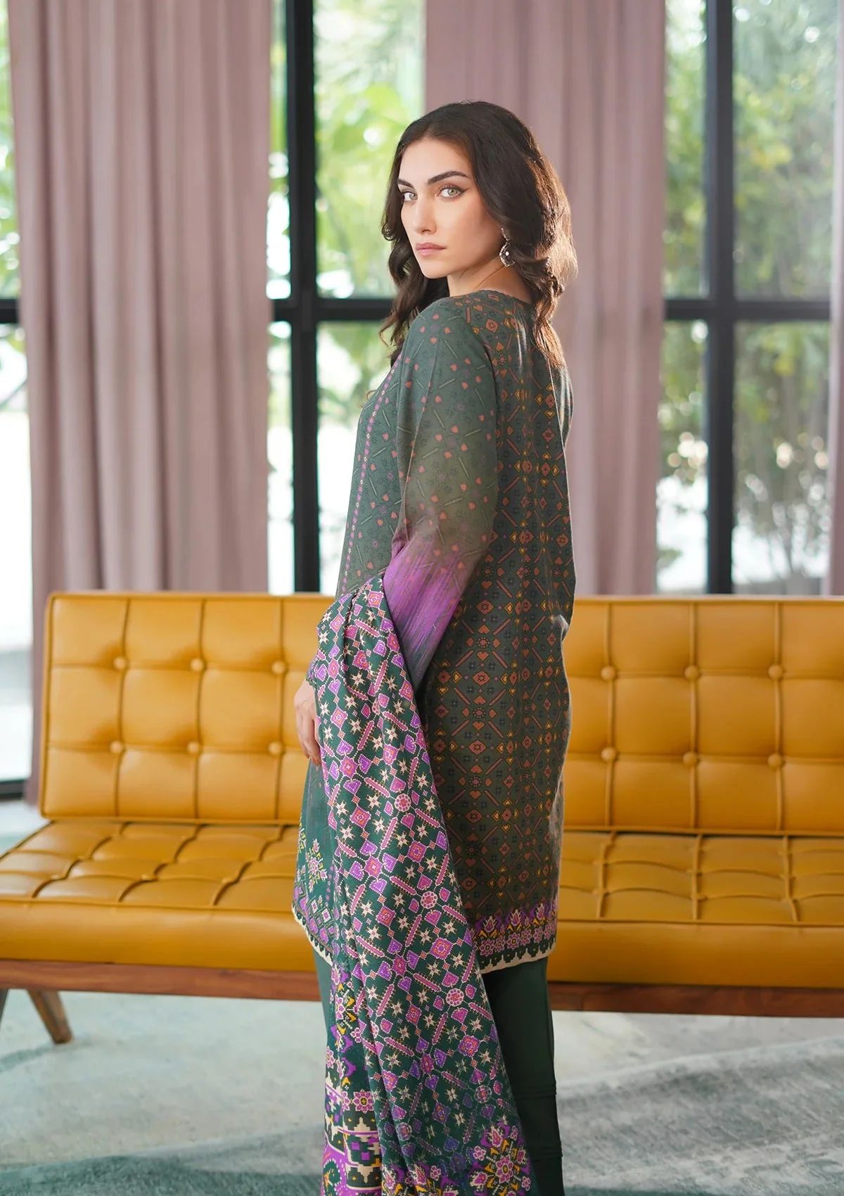 Winter Weaves by Sahar – 3pc Printed Khaddar Suit with Lace Detailing WWS6
