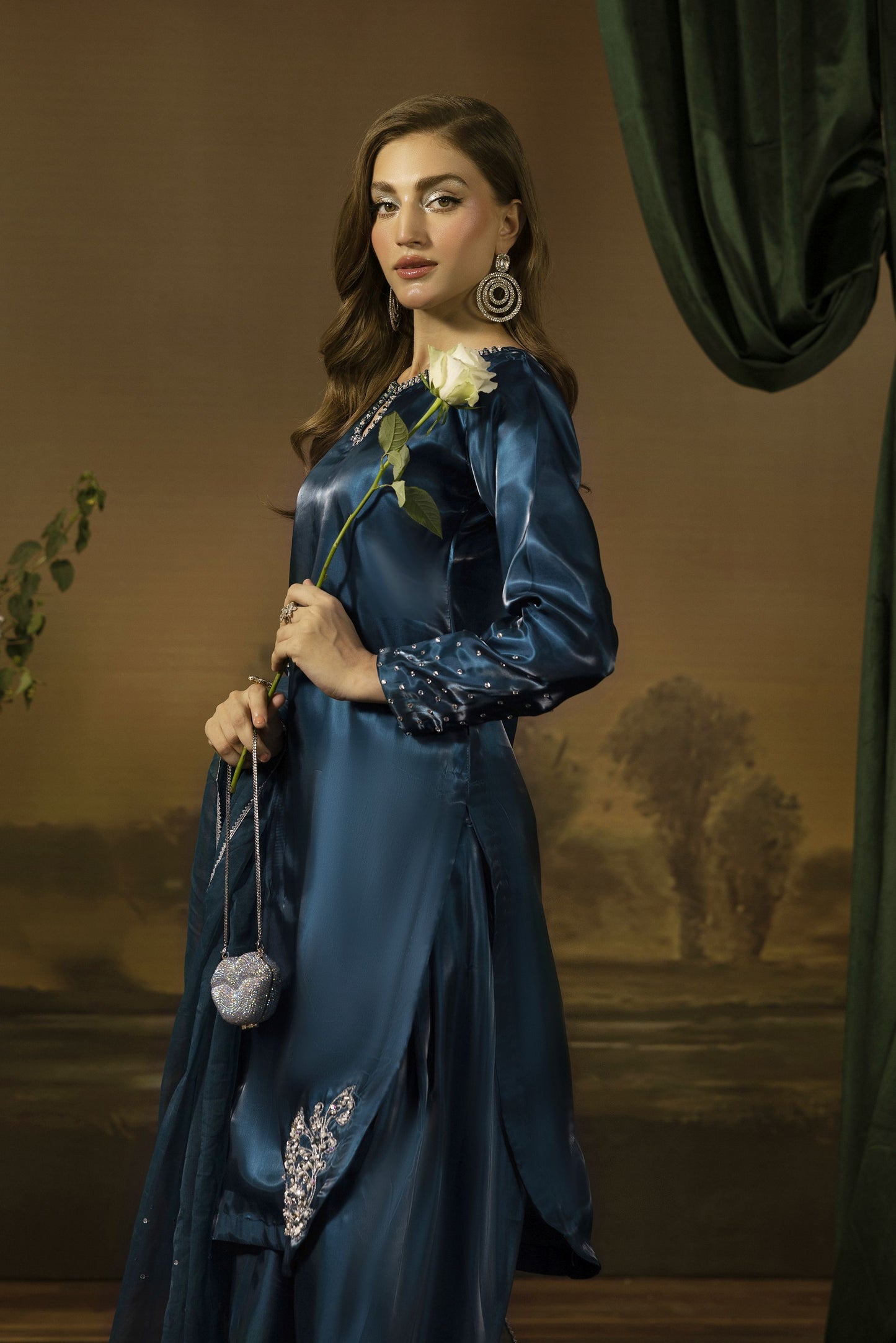 Midnight Blue Silk Farshi Shalwar Pakistani Dress - Farshi Bahaar by Mona FBM7