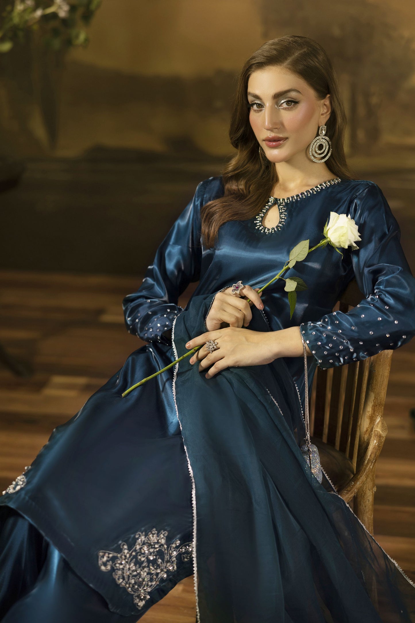 Midnight Blue Silk Farshi Shalwar Pakistani Dress - Farshi Bahaar by Mona FBM7