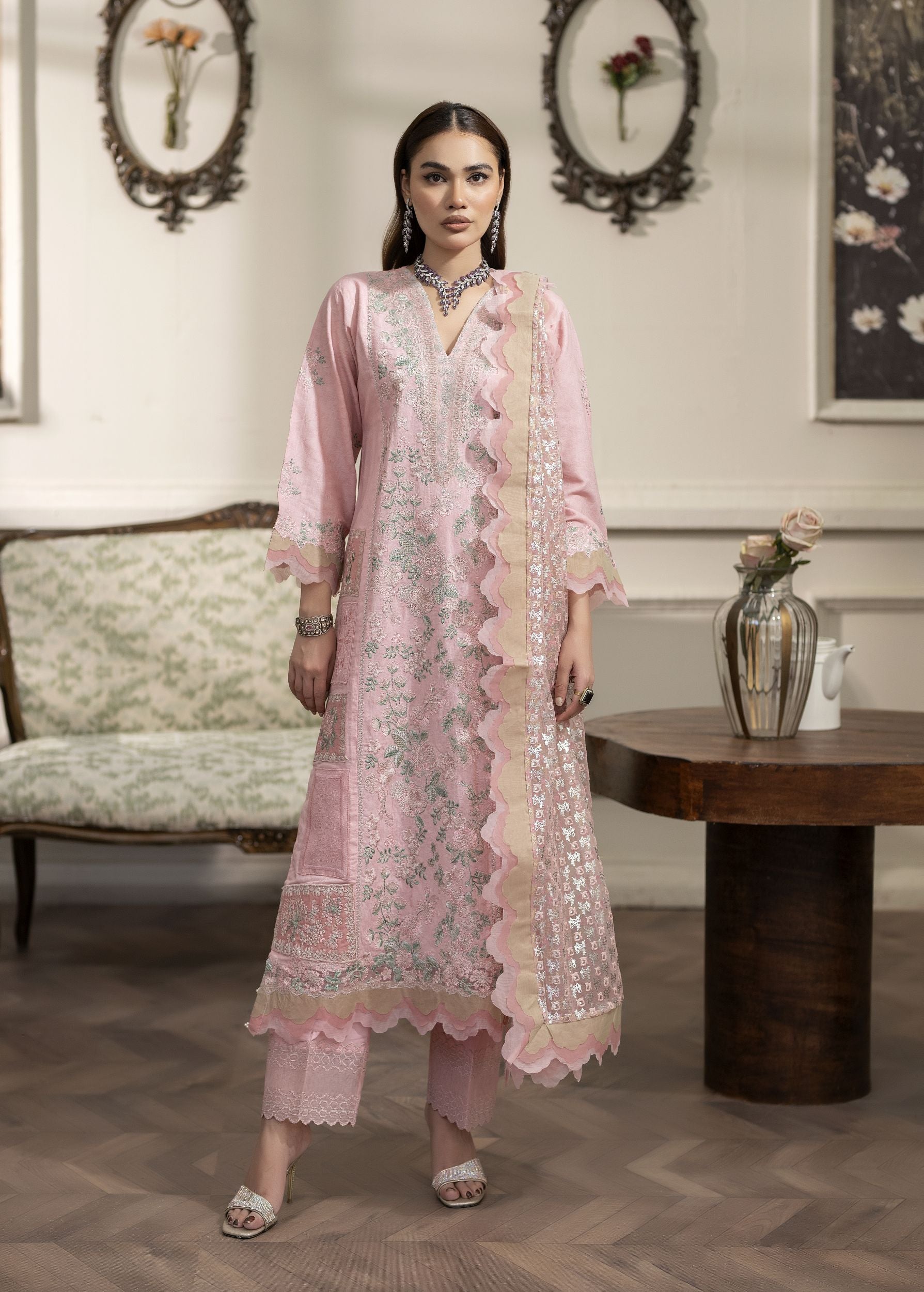 3pc Summer Sequin Embroidered Cotton Jacquard Suit Reet by Mona RBY6