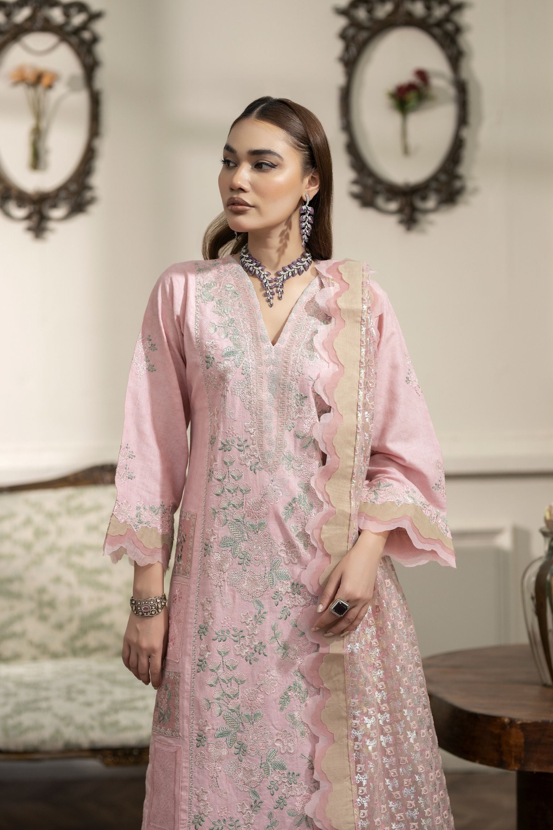 3pc Summer Sequin Embroidered Cotton Jacquard Suit Reet by Mona RBY6
