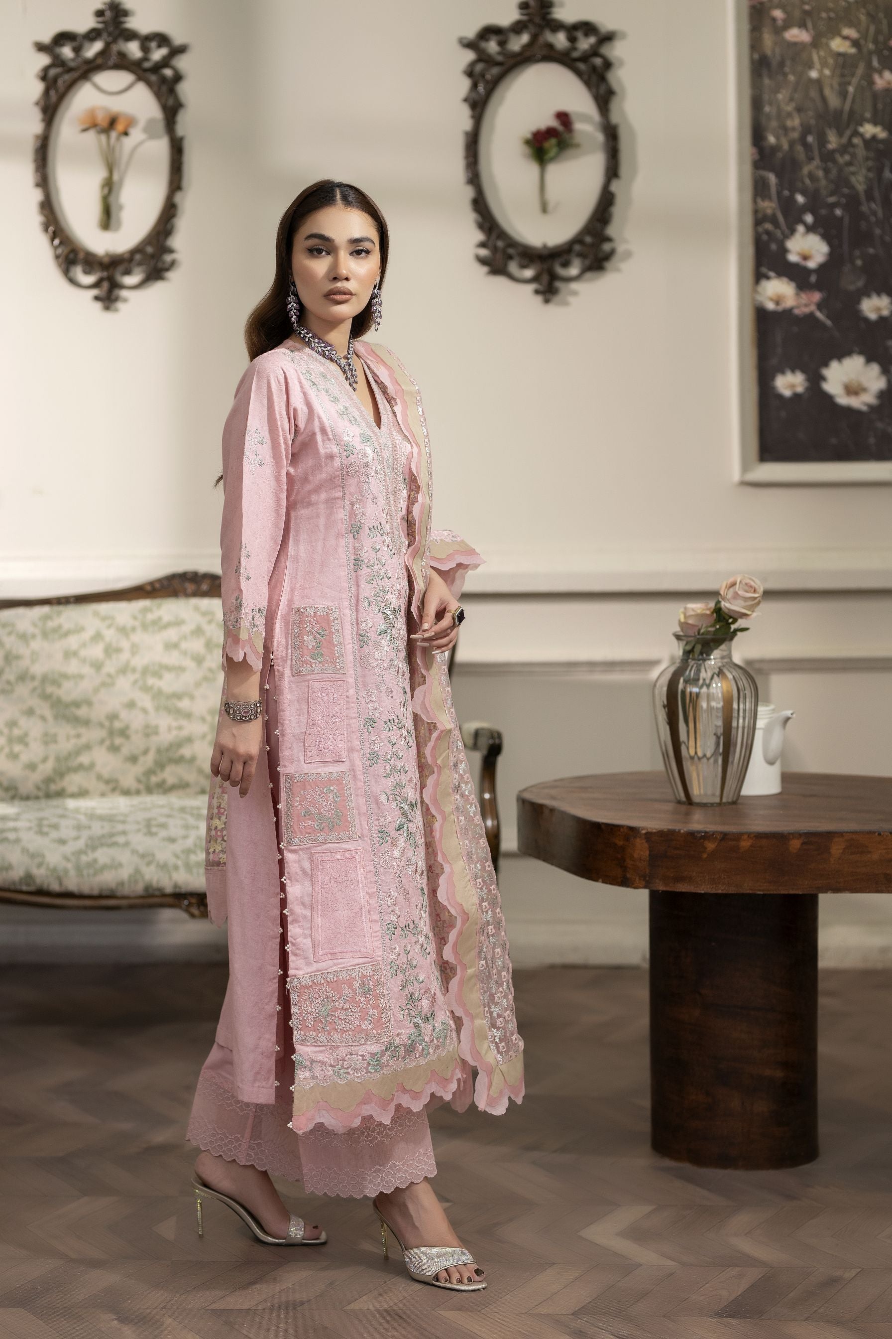 3pc Summer Sequin Embroidered Cotton Jacquard Suit Reet by Mona RBY6