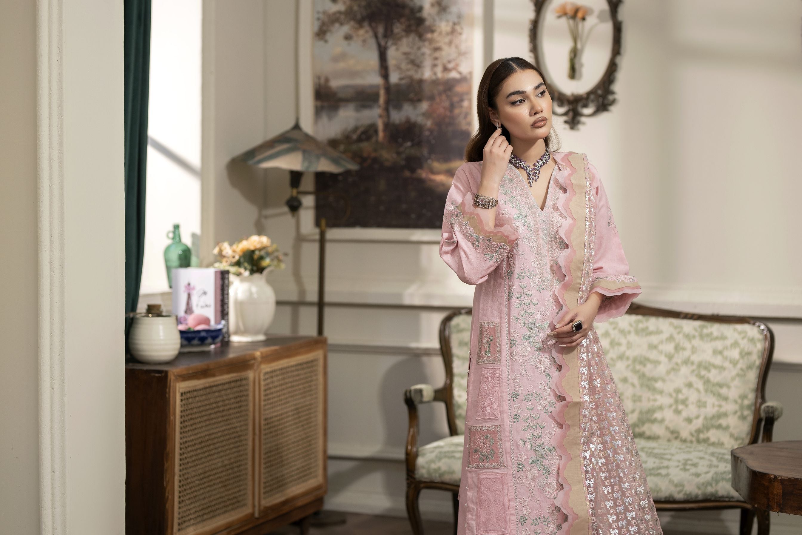 3pc Summer Sequin Embroidered Cotton Jacquard Suit Reet by Mona RBY6