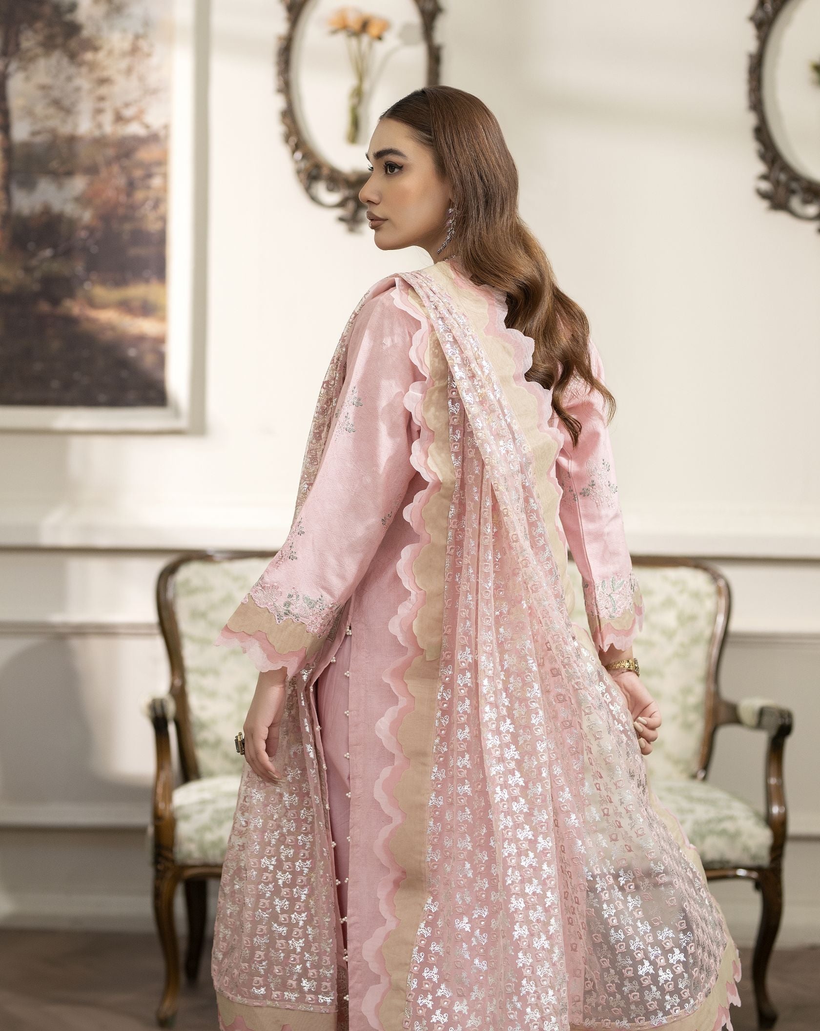 3pc Summer Sequin Embroidered Cotton Jacquard Suit Reet by Mona RBY6