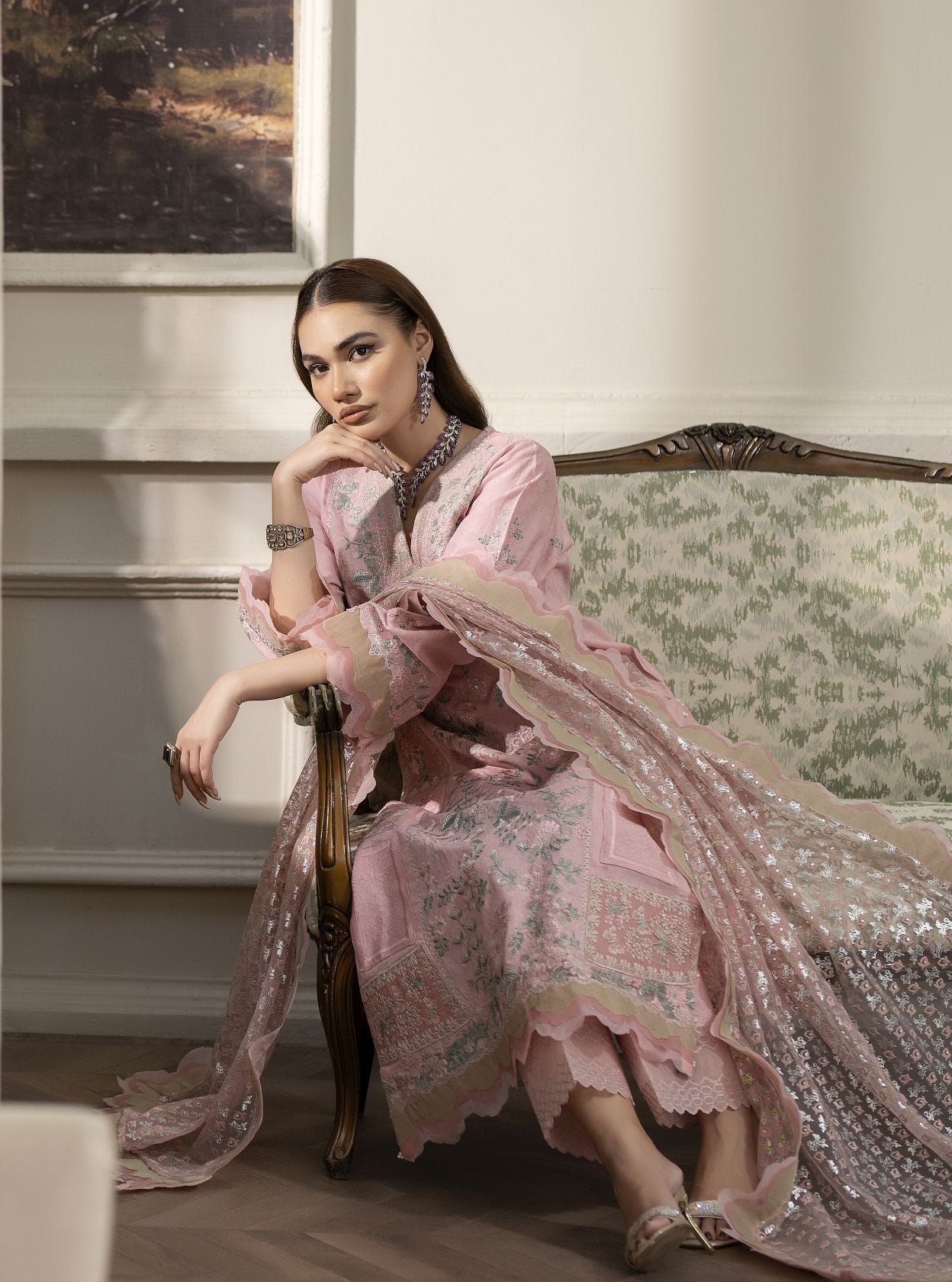 3pc Summer Sequin Embroidered Cotton Jacquard Suit Reet by Mona RBY6