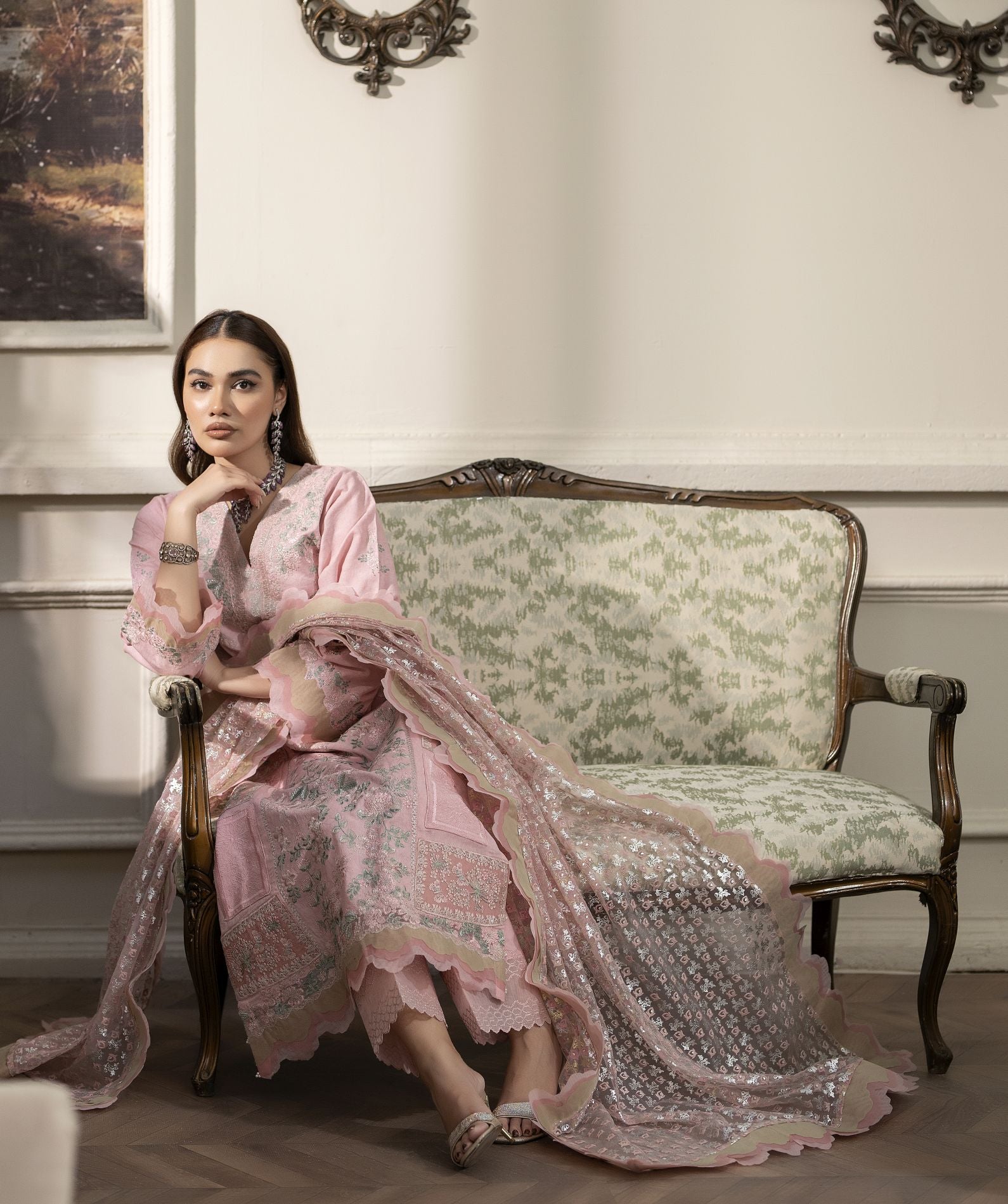 3pc Summer Sequin Embroidered Cotton Jacquard Suit Reet by Mona RBY6