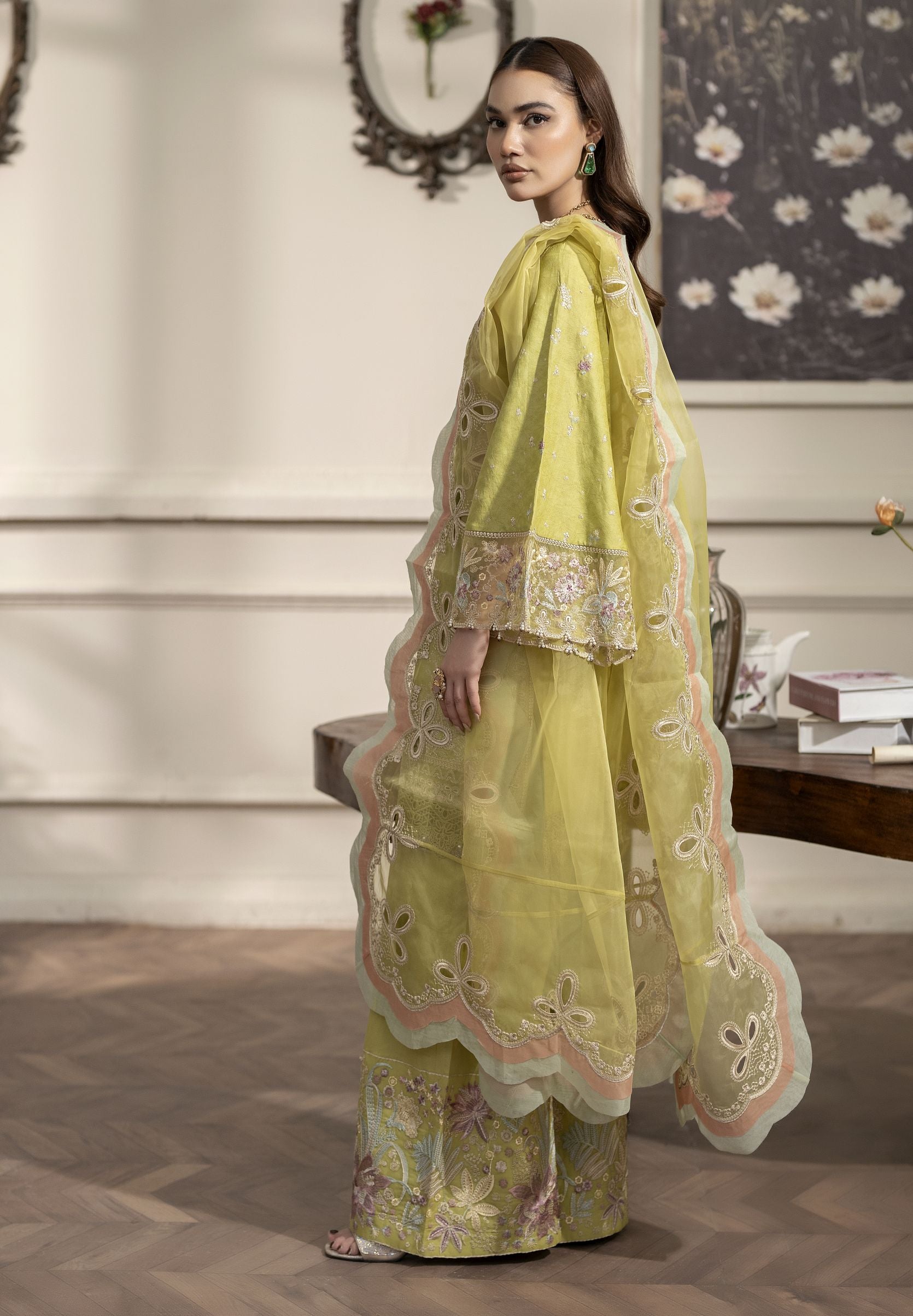 3pc Embroidered Cotton Jacquard Suit with Palazzo Reet by Mona RBY7