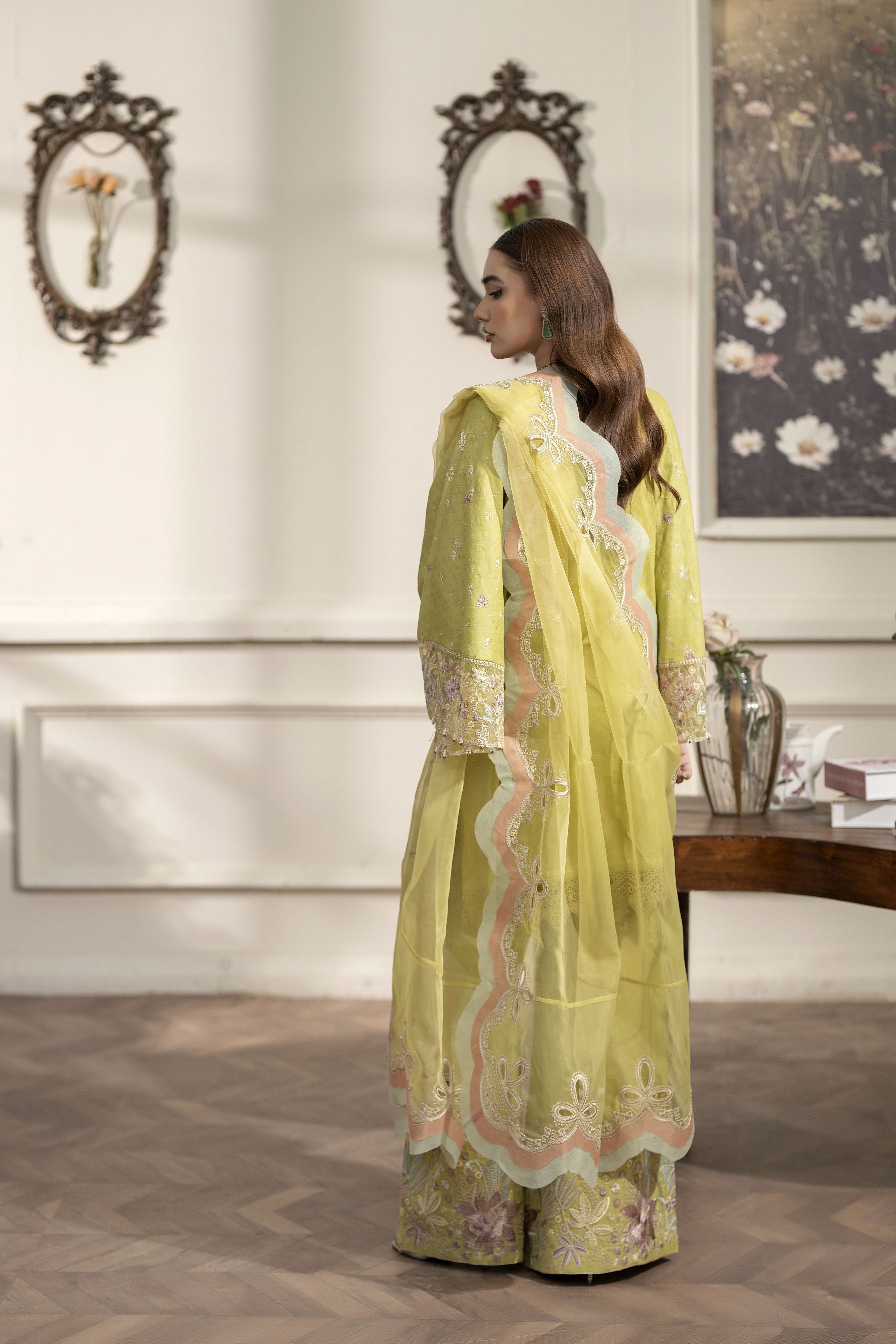 3pc Embroidered Cotton Jacquard Suit with Palazzo Reet by Mona RBY7
