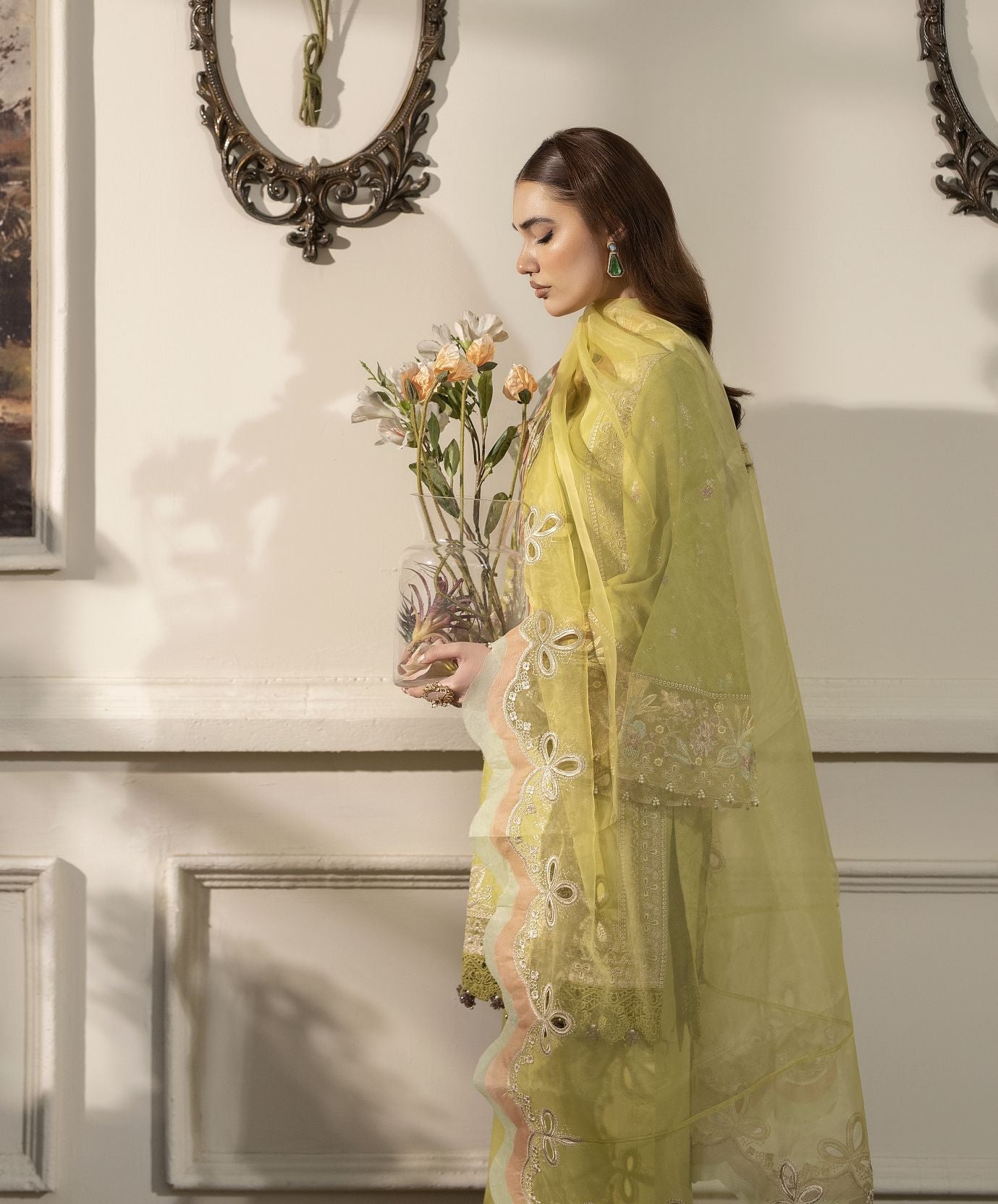 3pc Embroidered Cotton Jacquard Suit with Palazzo Reet by Mona RBY7