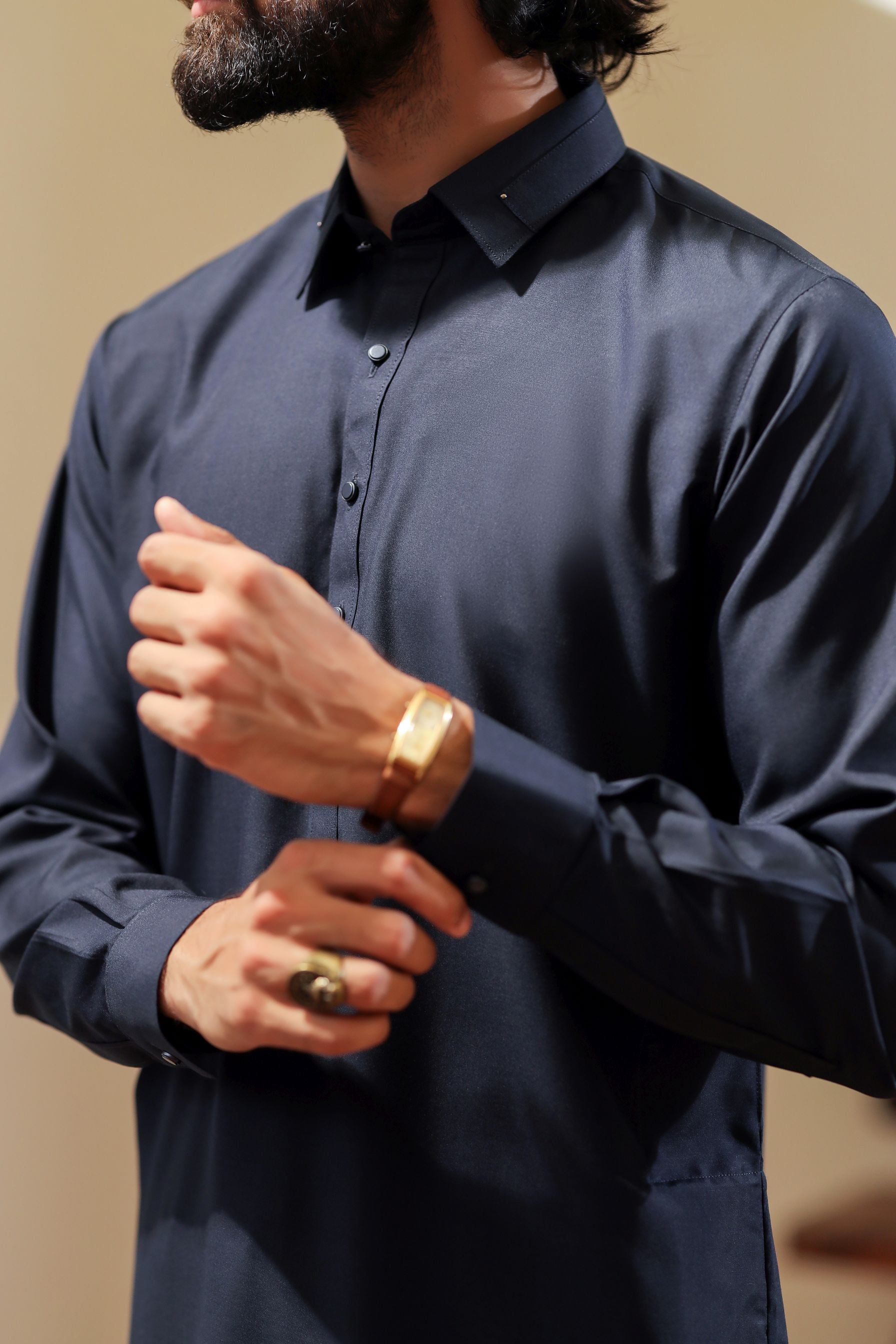 Ally's Navy Blue Wash & Wear Kurta Shalwar– Ready to Wear | MBA1