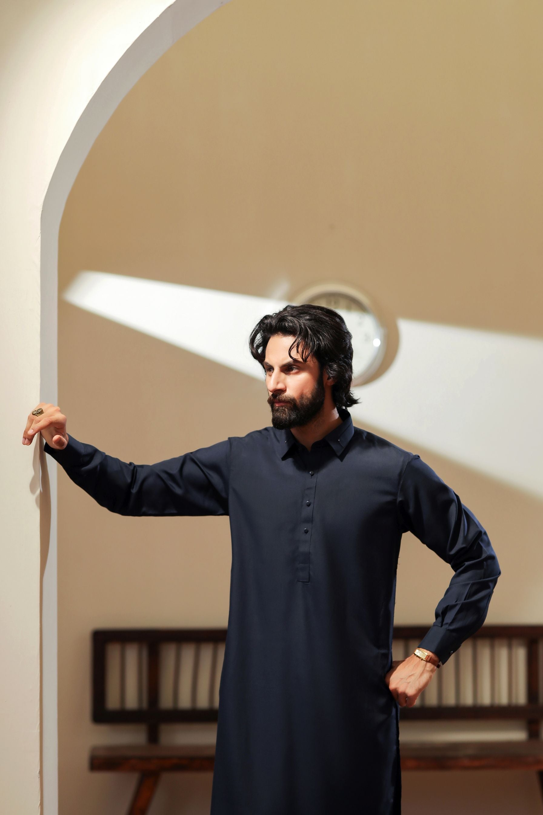 Ally's Navy Blue Wash & Wear Kurta Shalwar– Ready to Wear | MBA1