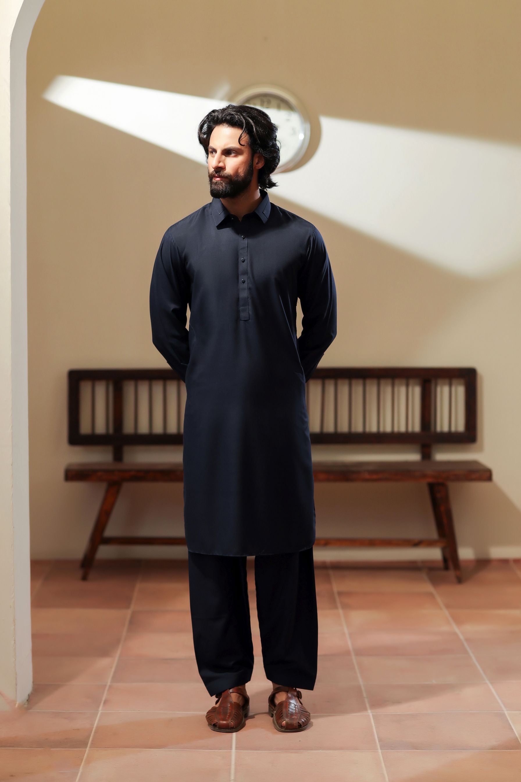 Ally's Navy Blue Wash & Wear Kurta Shalwar– Ready to Wear | MBA1