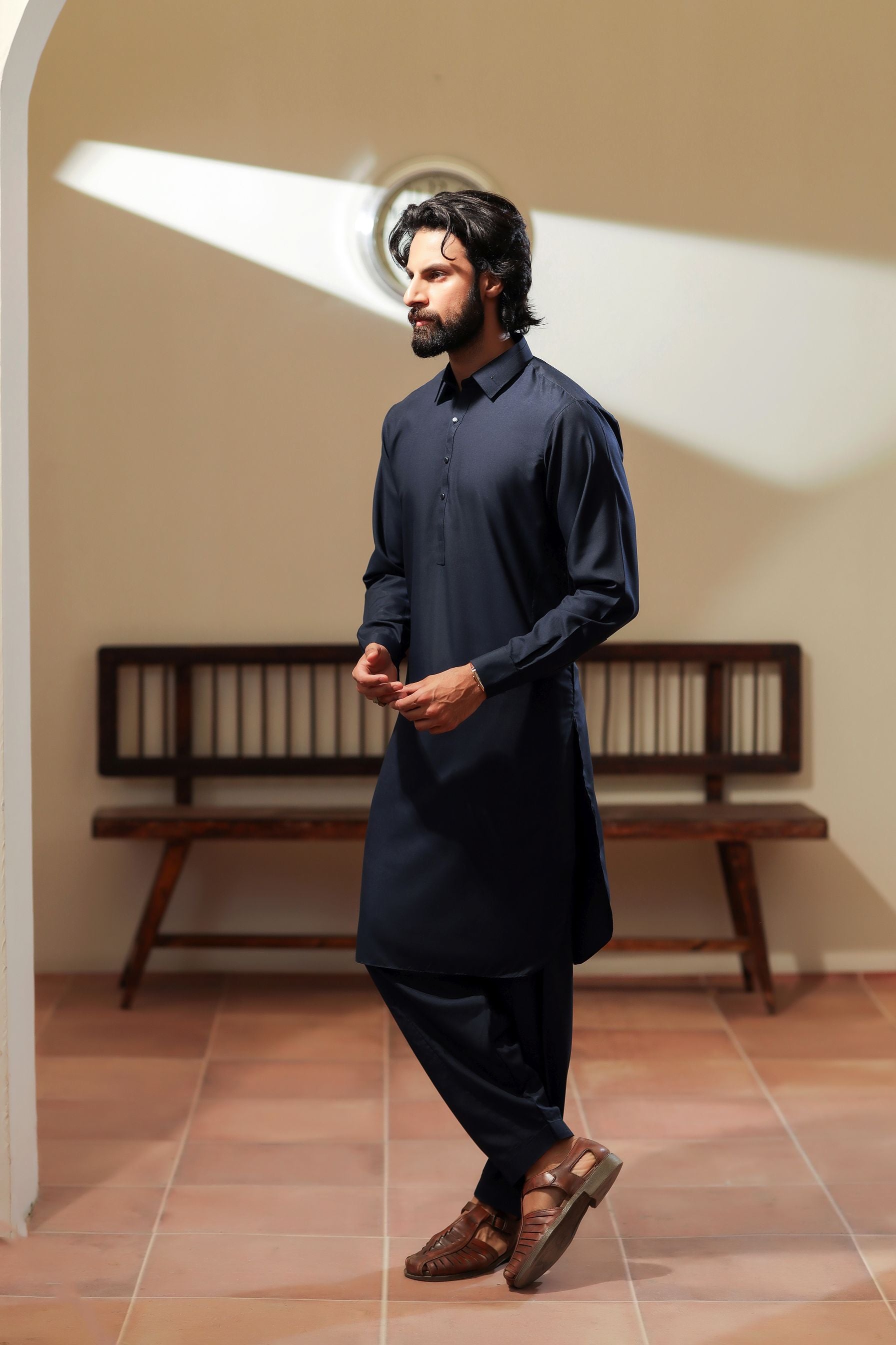 Ally's Navy Blue Wash & Wear Kurta Shalwar– Ready to Wear | MBA1