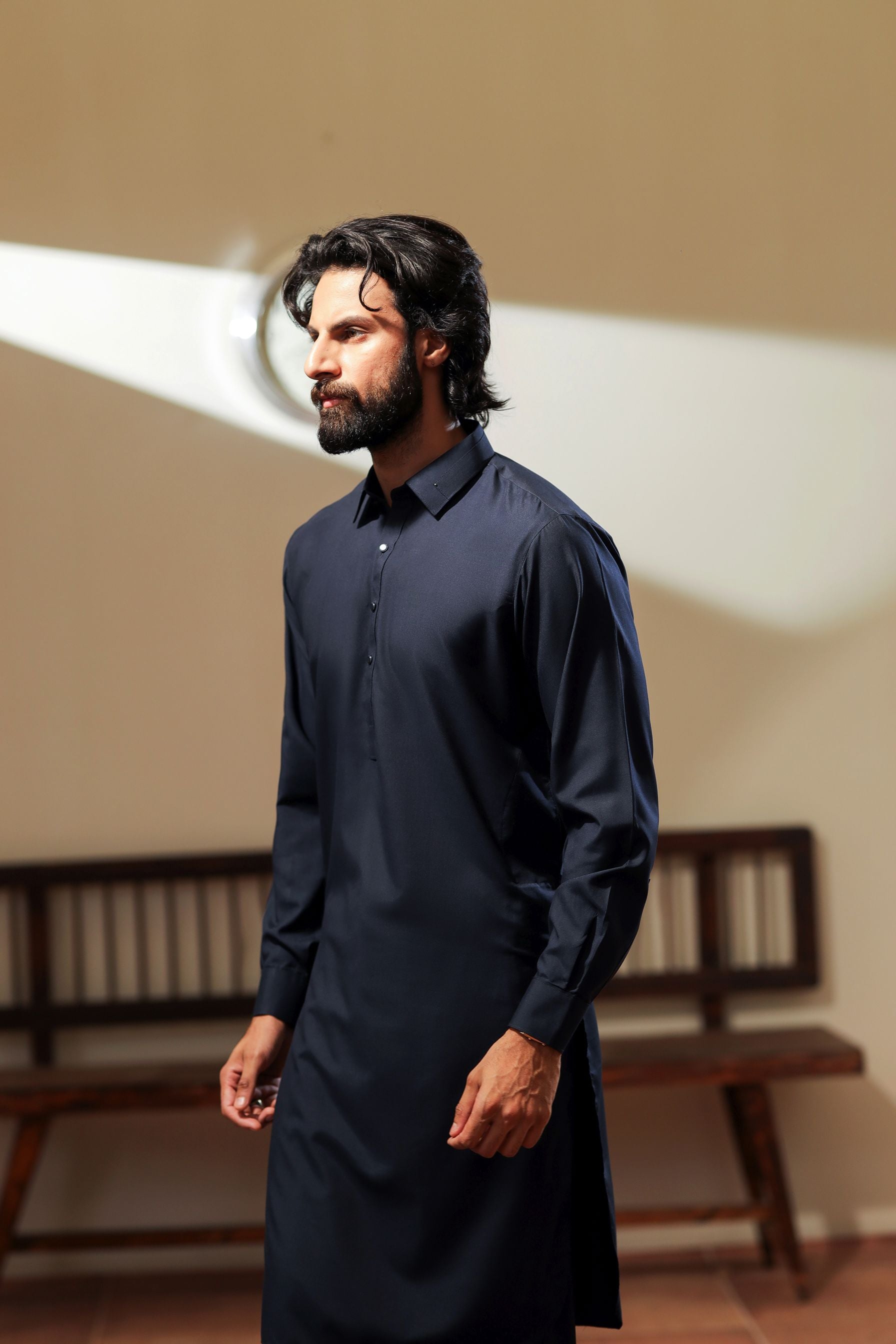 Ally's Navy Blue Wash & Wear Kurta Shalwar– Ready to Wear | MBA1