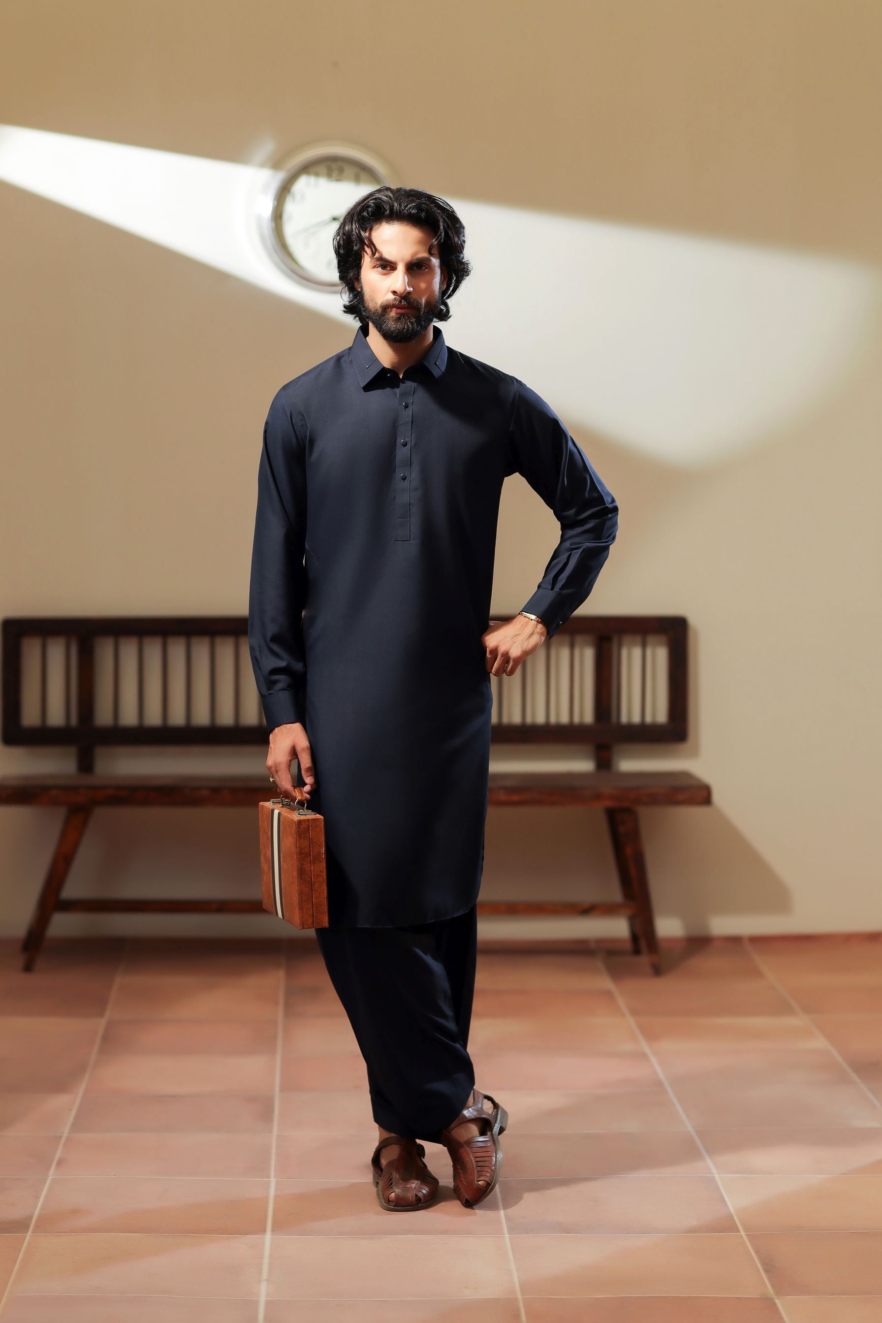Ally's Navy Blue Wash & Wear Kurta Shalwar– Ready to Wear | MBA1