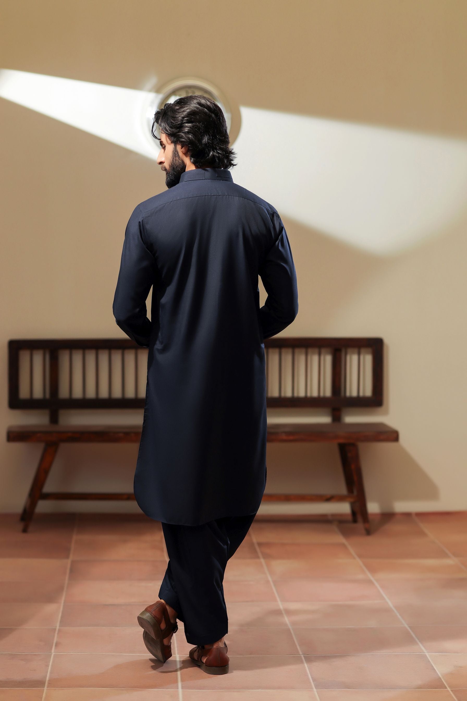 Ally's Navy Blue Wash & Wear Kurta Shalwar– Ready to Wear | MBA1