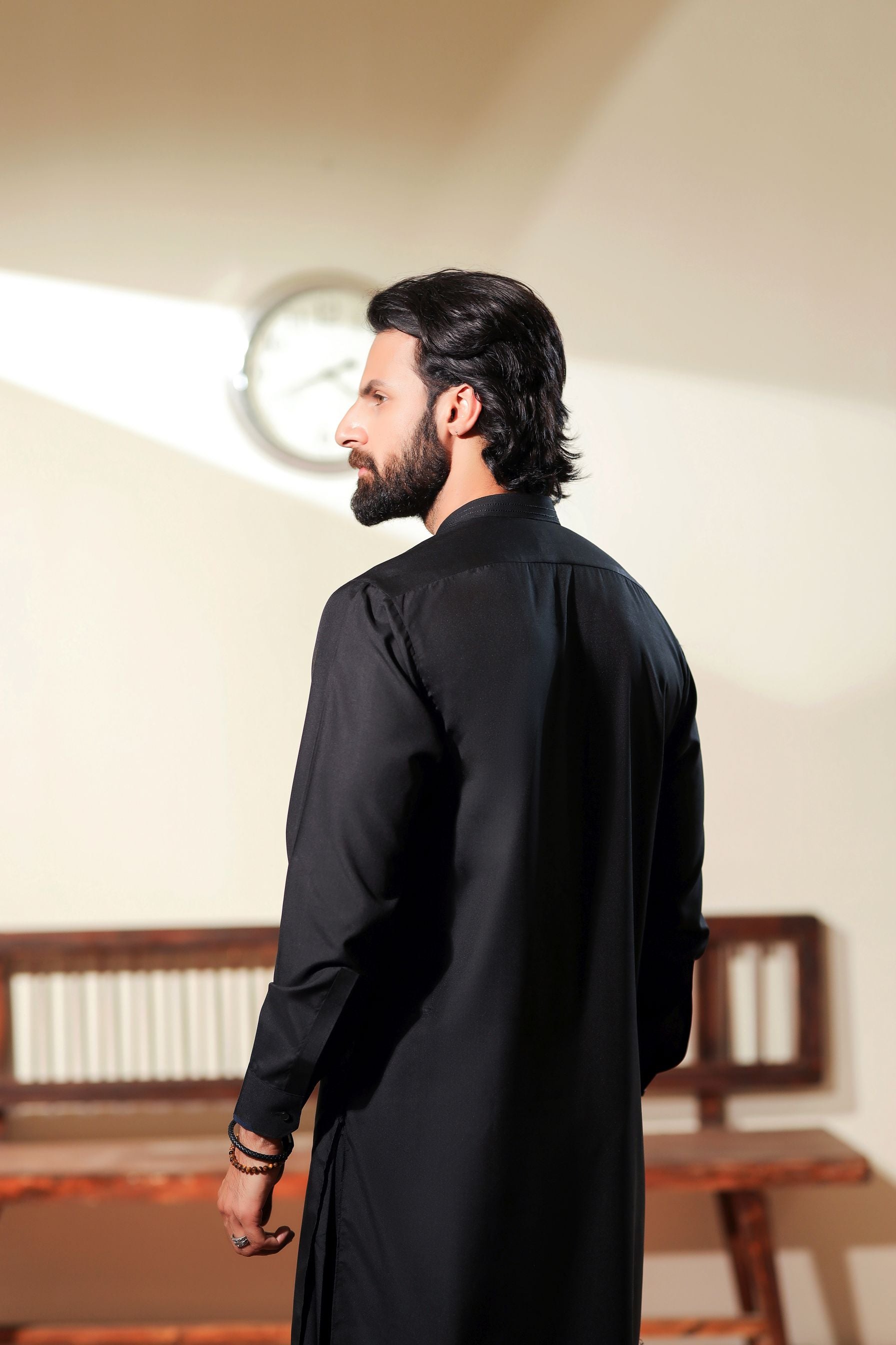 Ally's Jet Black Wash & Wear Kurta Shalwar – Ready to Wear | MBA3