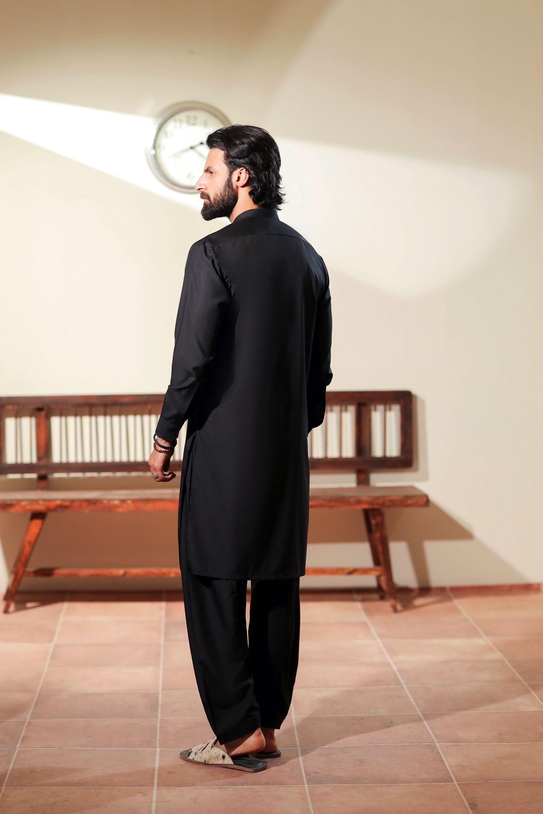 Ally's Jet Black Wash & Wear Kurta Shalwar – Ready to Wear | MBA3
