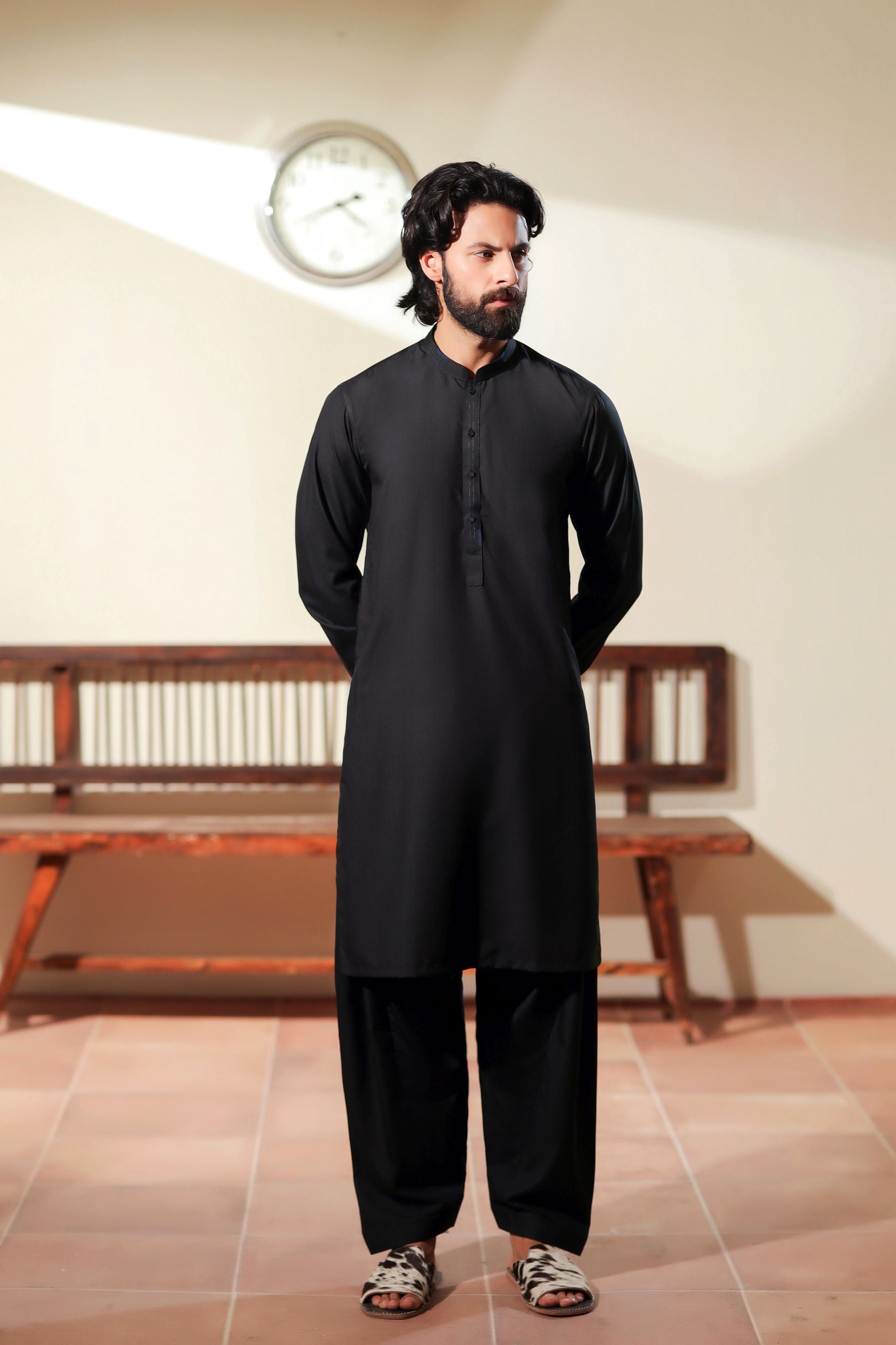 Ally's Jet Black Wash & Wear Kurta Shalwar – Ready to Wear | MBA3