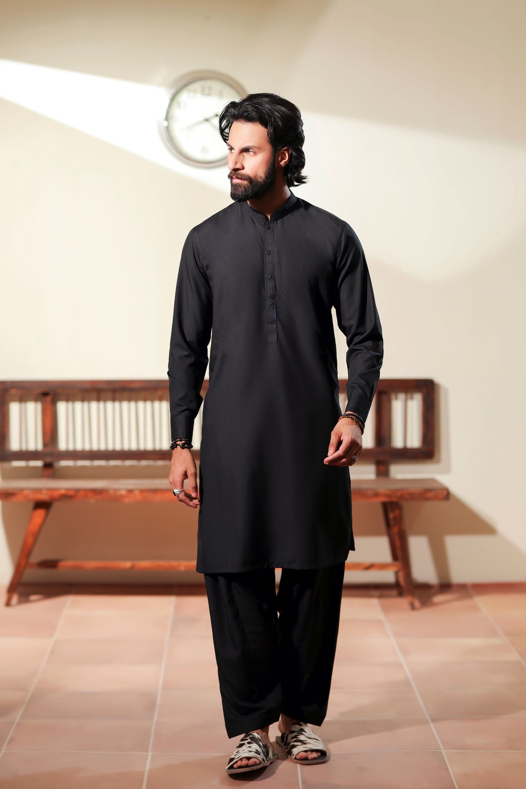 Ally's Jet Black Wash & Wear Kurta Shalwar – Ready to Wear | MBA3