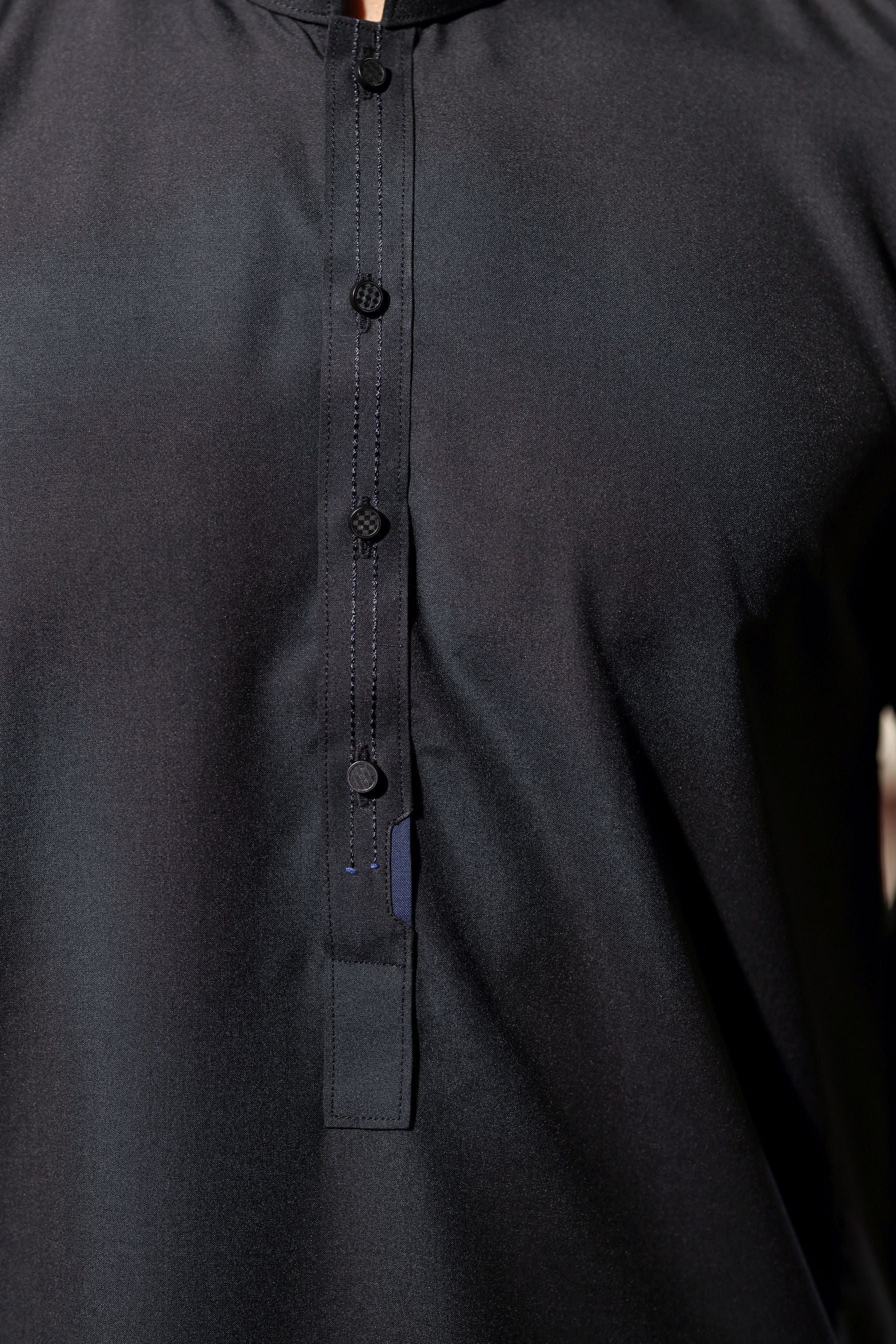 Ally's Jet Black Wash & Wear Kurta Shalwar – Ready to Wear | MBA3