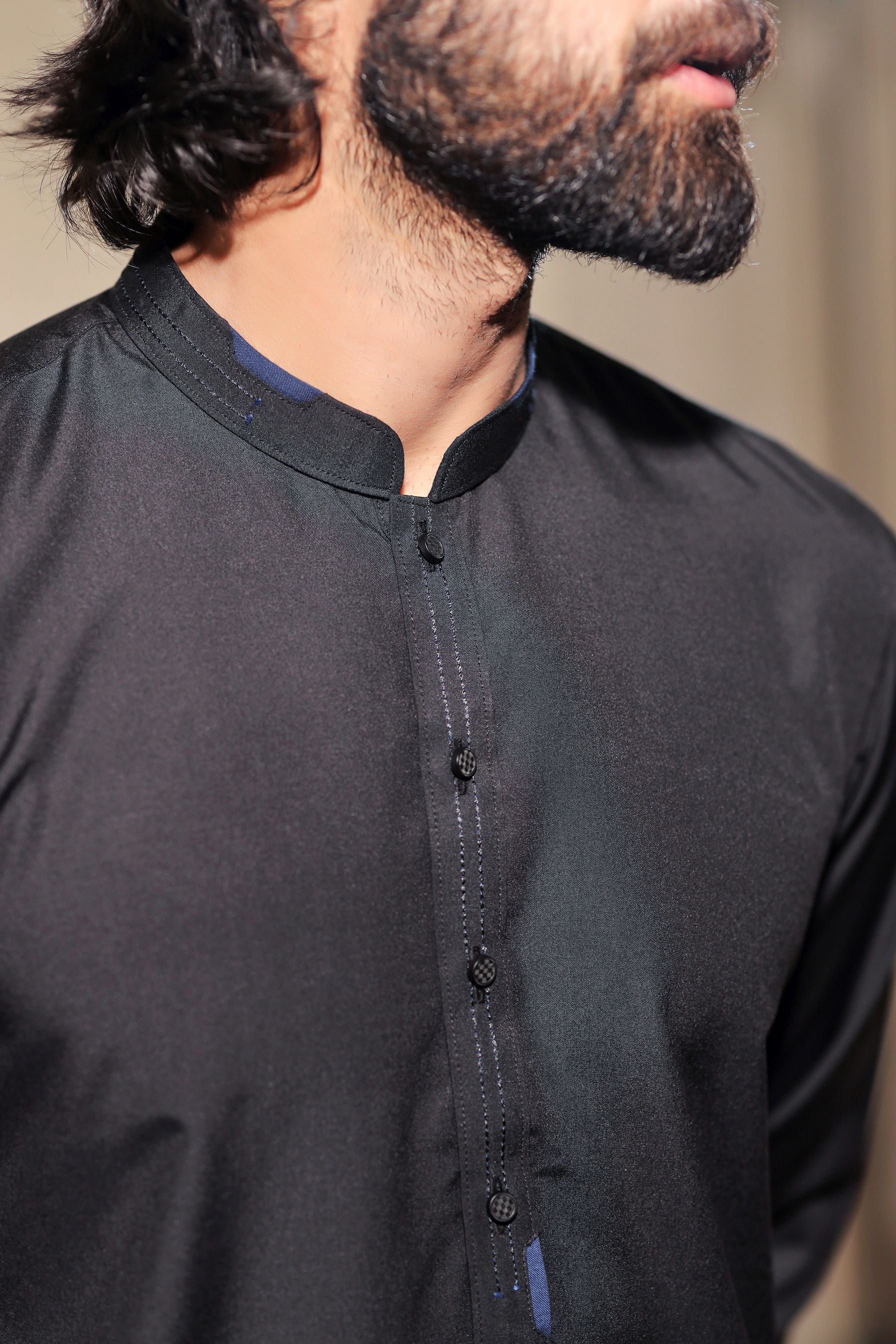 Ally's Jet Black Wash & Wear Kurta Shalwar – Ready to Wear | MBA3