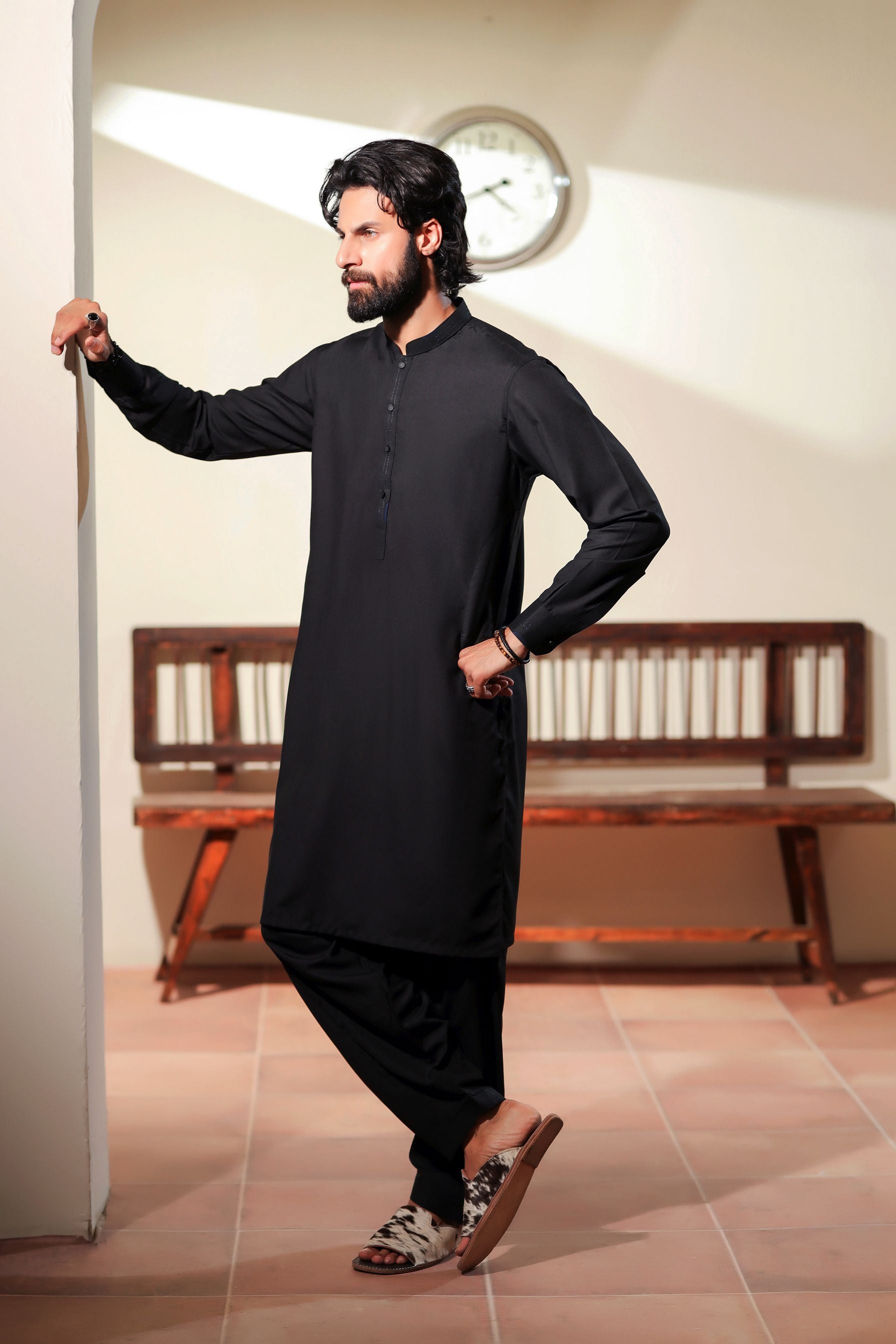 Ally's Jet Black Wash & Wear Kurta Shalwar – Ready to Wear | MBA3