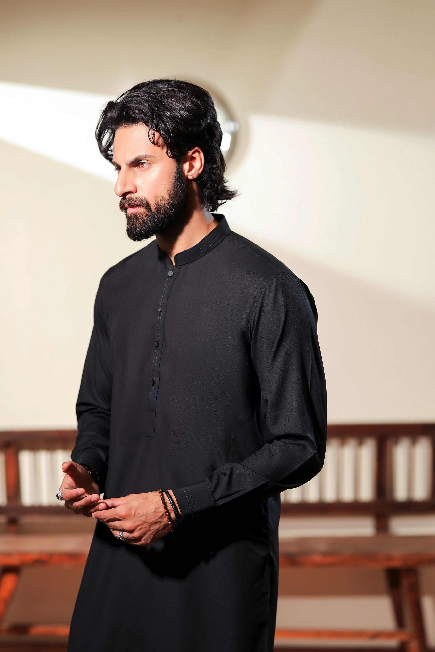 Ally's Jet Black Wash & Wear Kurta Shalwar – Ready to Wear | MBA3